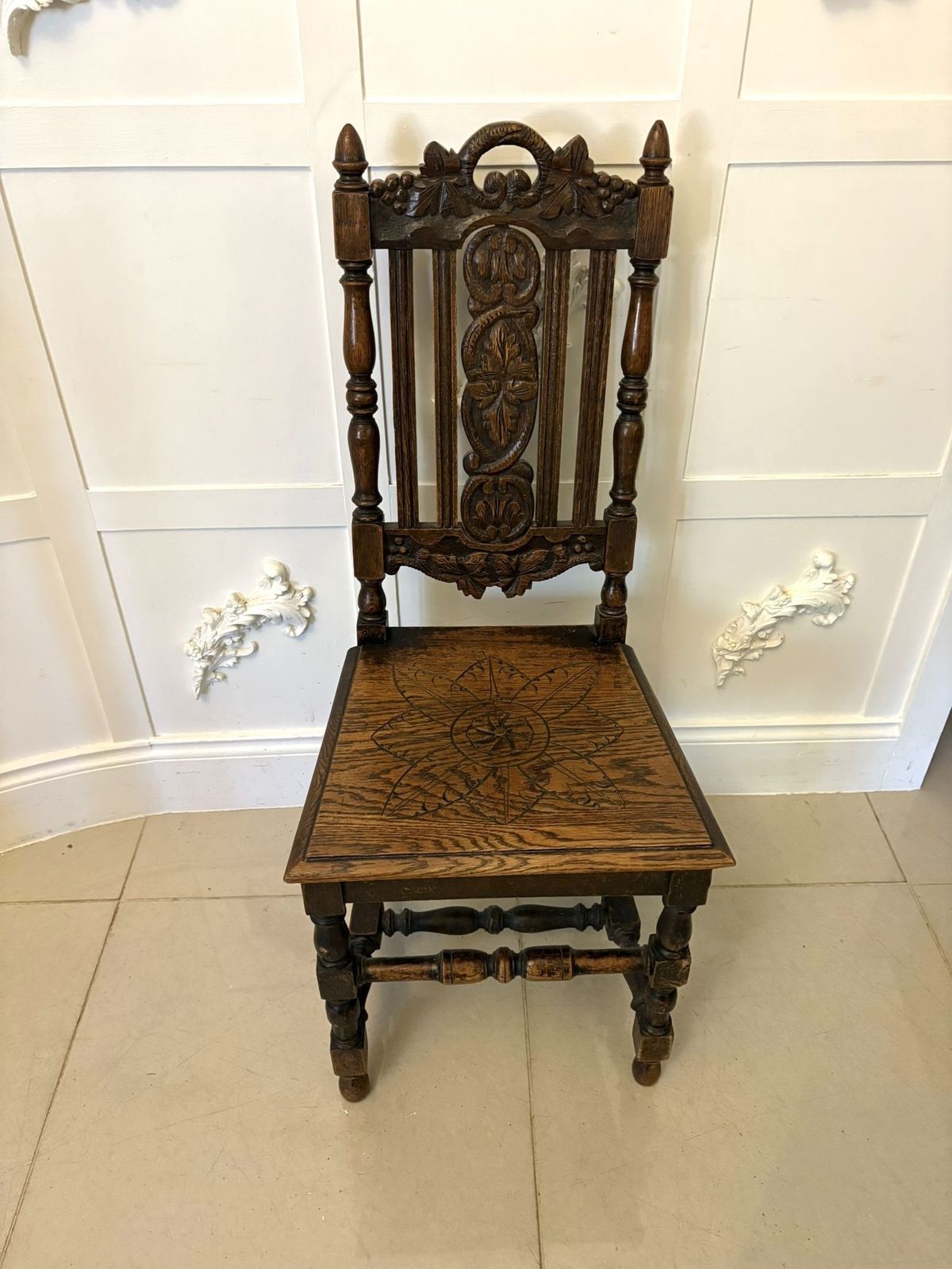 1085.0 Antique 19th Century Pair Of Quality Carved Oak Side Chairs photo