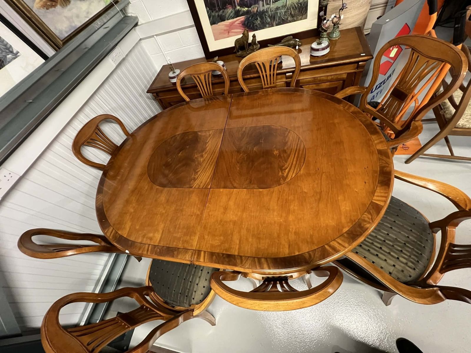 Large Cherry Wood Pedestal Dining Table And 8 Chairs