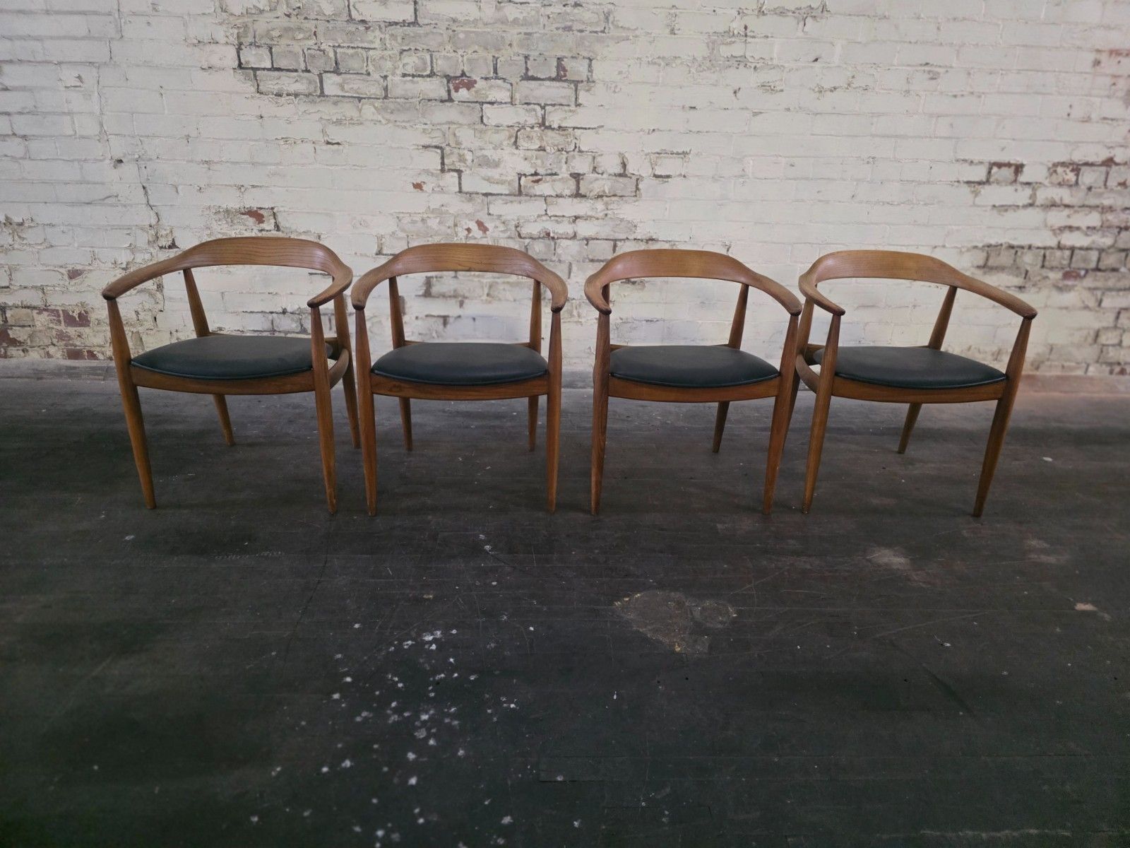 Set Of 4 Danish Teak Mid Century Elbow Chairs