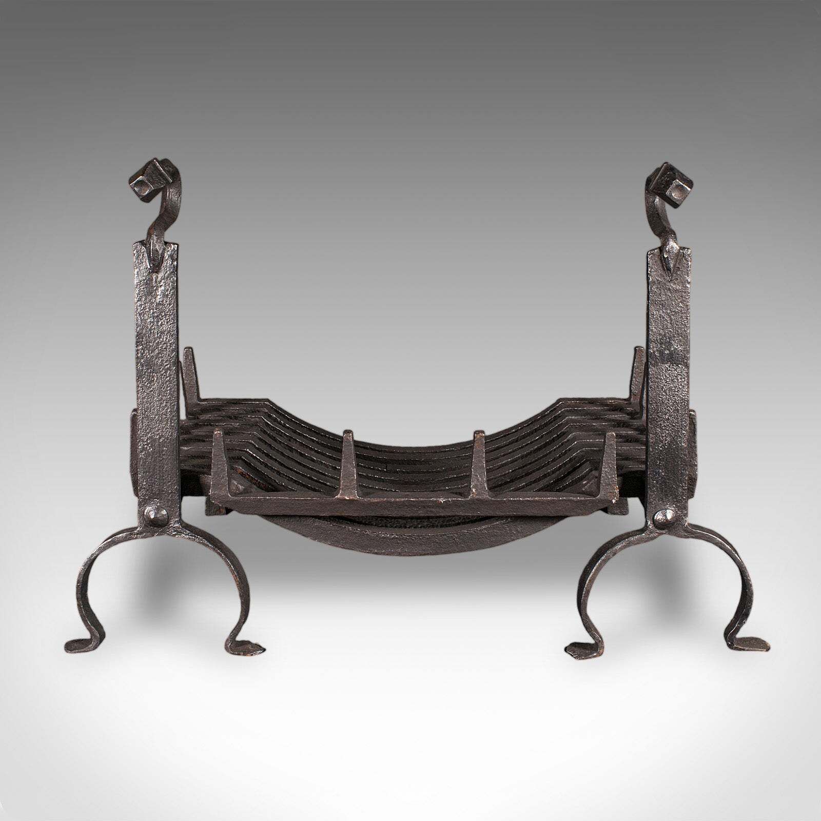 Antique Fireplace Set, English, Wrought Iron, Fire Basket, Andirons, Victorian photo furniture