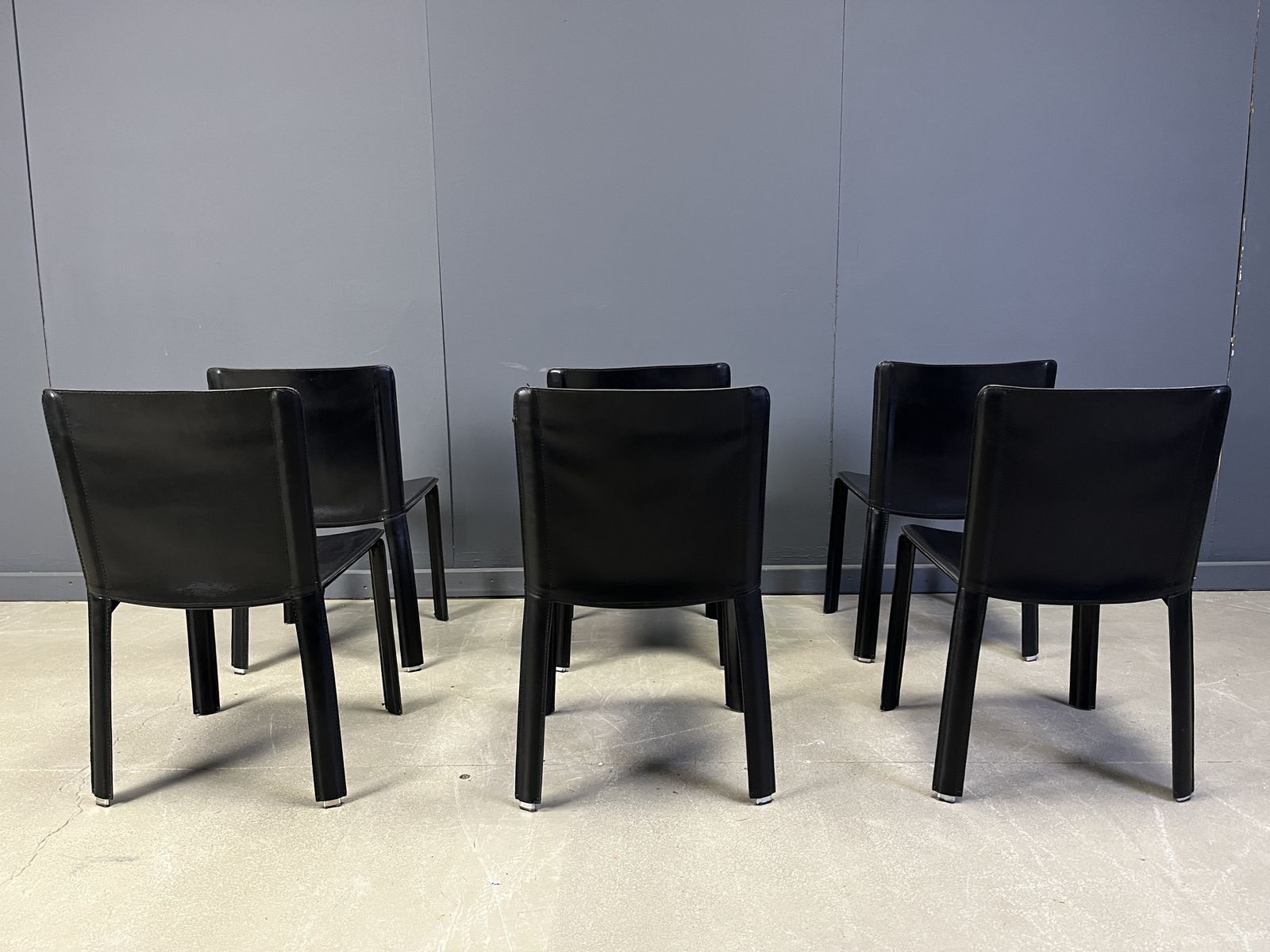 photo furniture Vintage Black Leather Dining Chairs By Cidue, Set Of 6   1980s