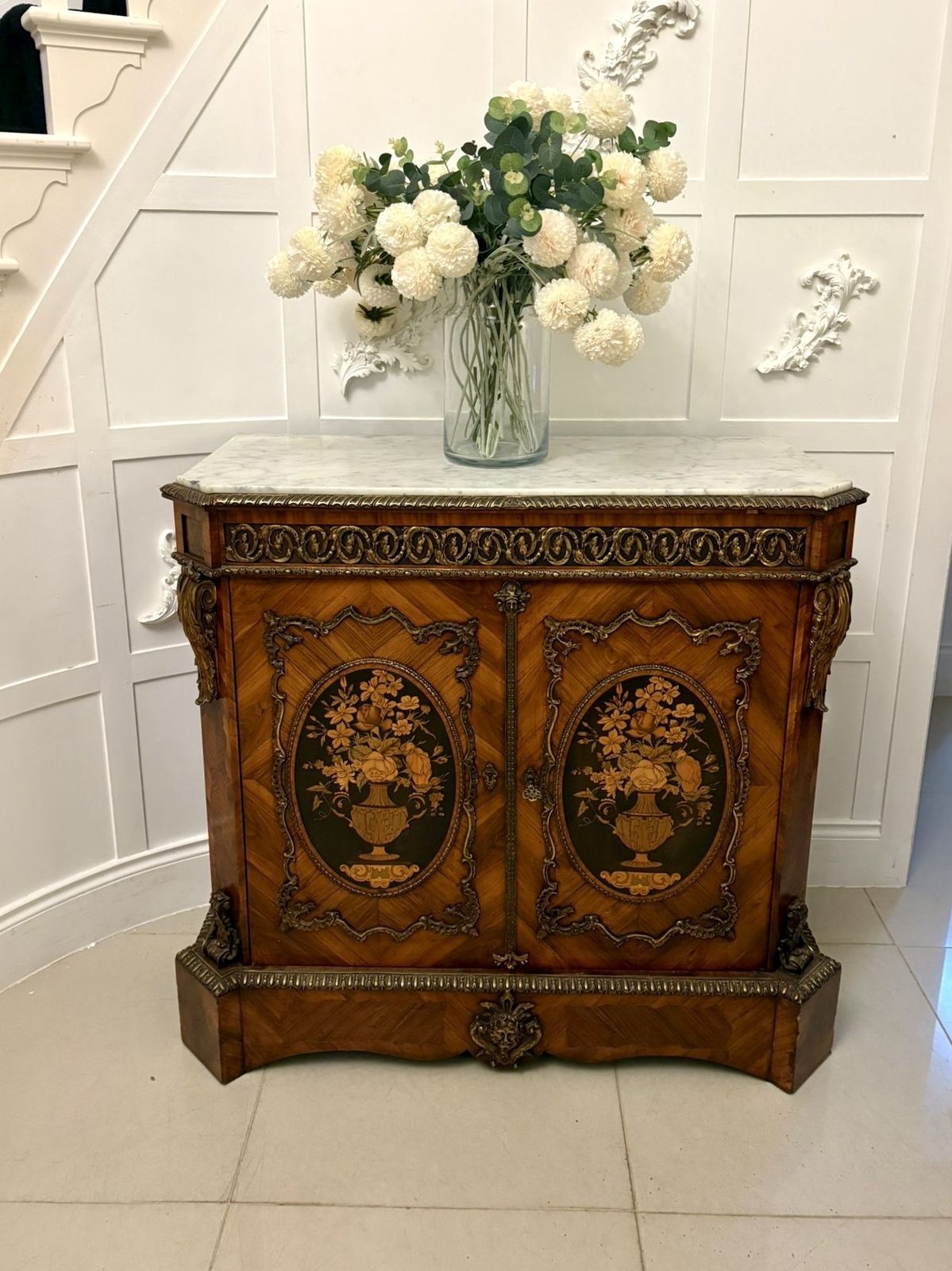 Exceptional Quality Antique French Louis XVI Style Marble Top Side Cabinet photo Furniture
