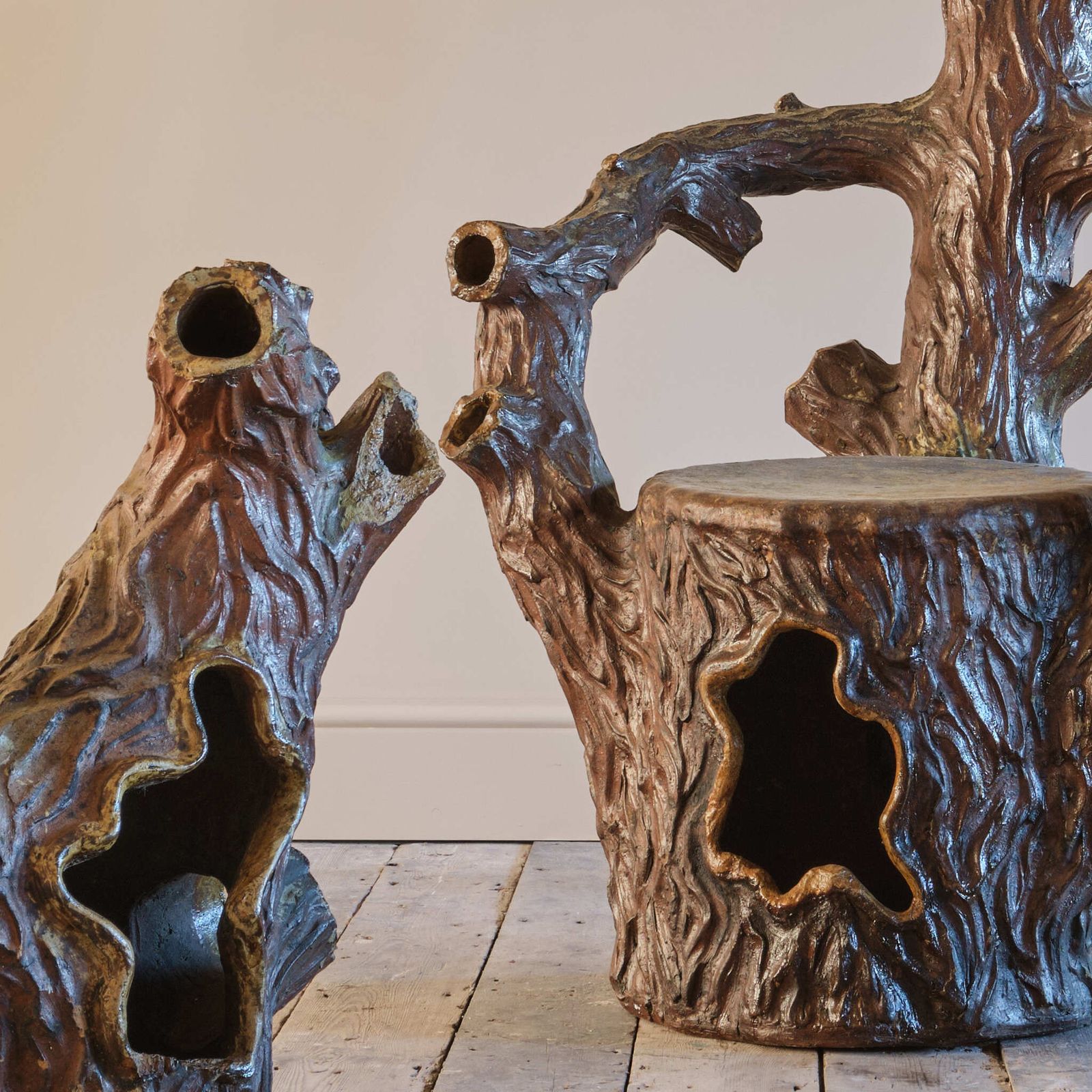 19th Century Salt Glazed Faux Bois Strawberry Planters photo for sale
