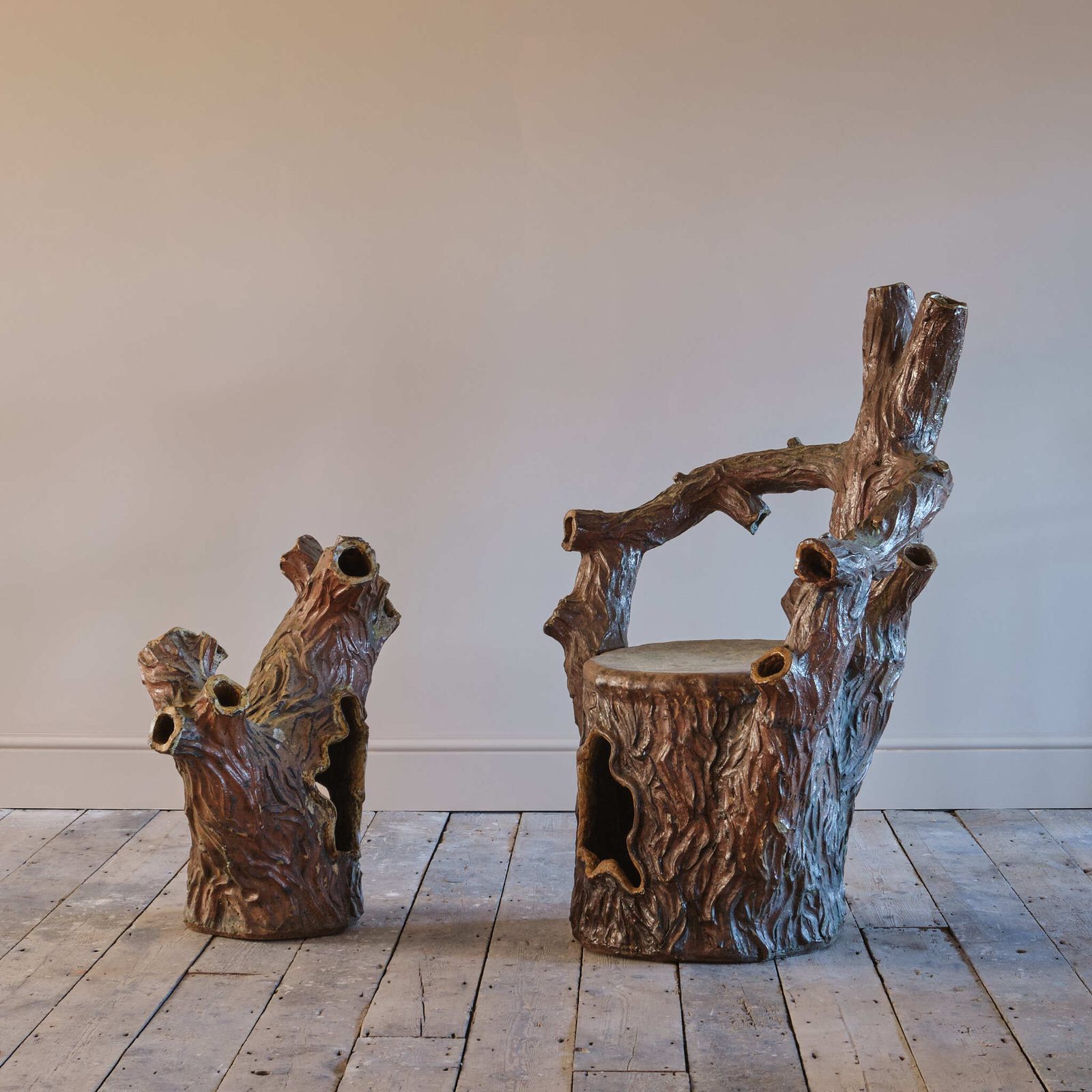 19th Century Salt Glazed Faux Bois Strawberry Planters photo vinterior