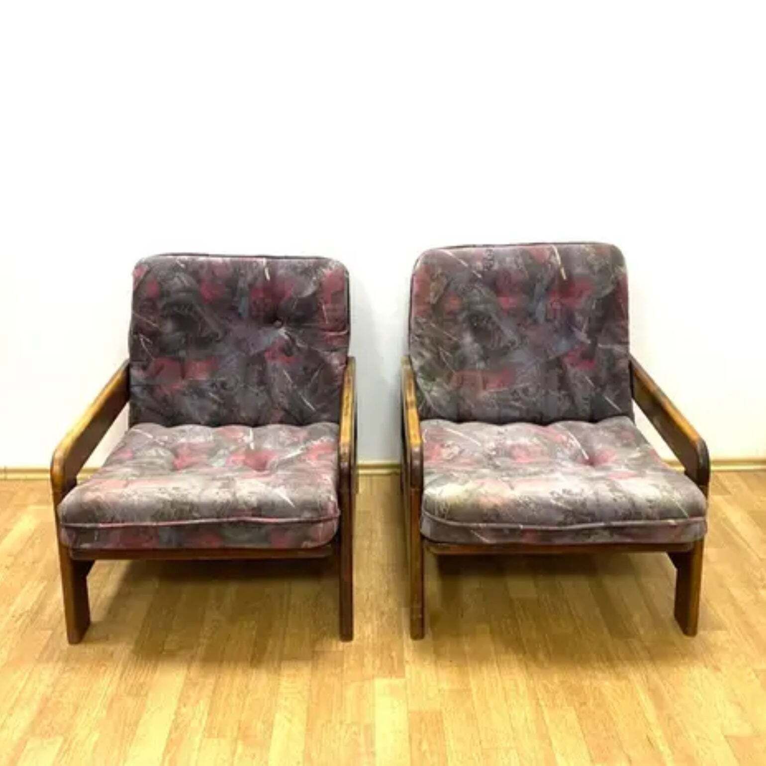 Retro fauteuils, houten frame, jaren 1970 photo for sale