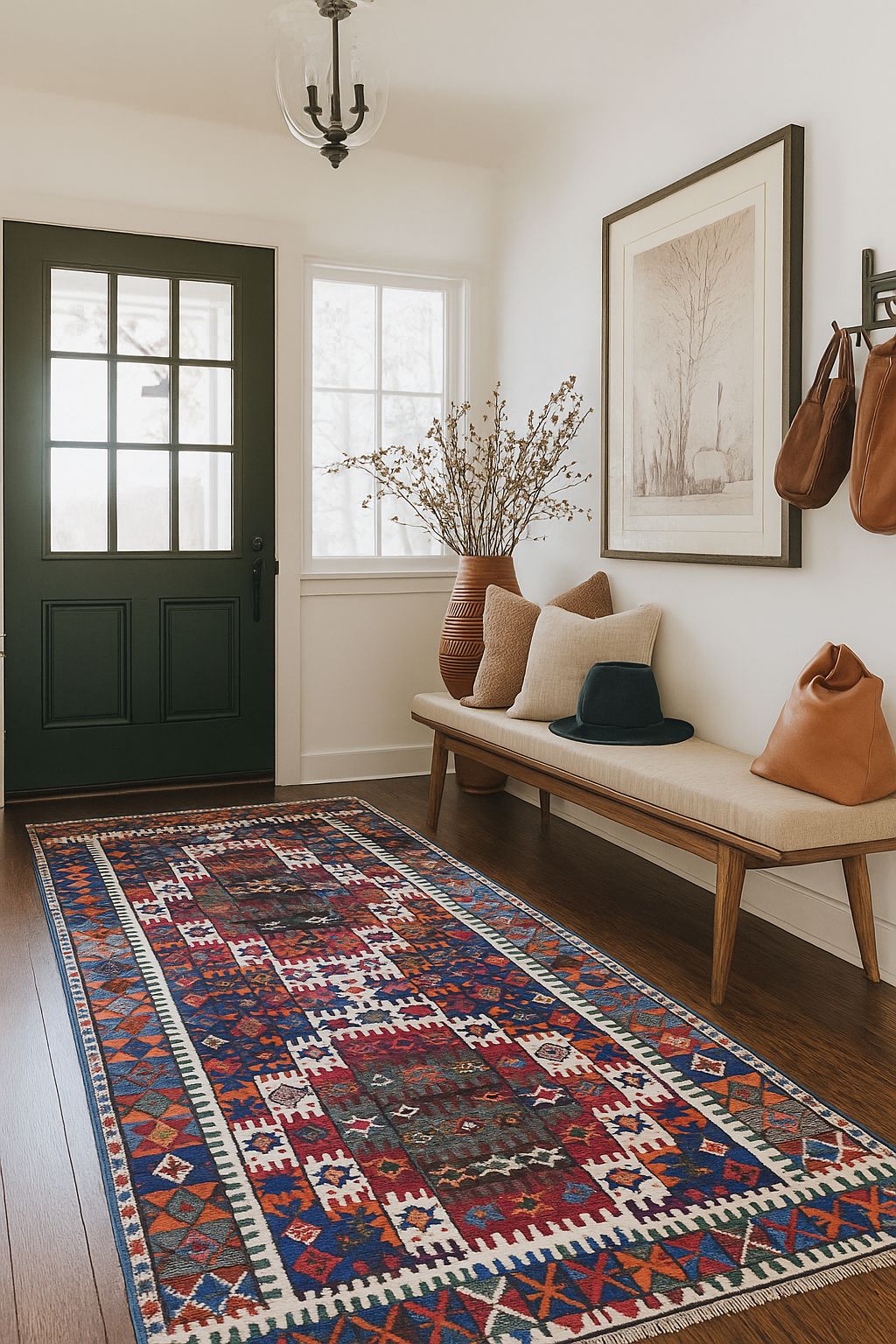Konya Kilim Runner Rug 1930s, Tribal Geometric Wool Flatweave 350x170cm photo furniture