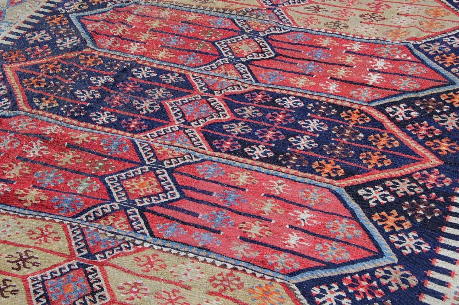 Antique Turkish Kilim Rug 1880s Tribal Geometric Wool Flatweave 355x229cm photo Textiles