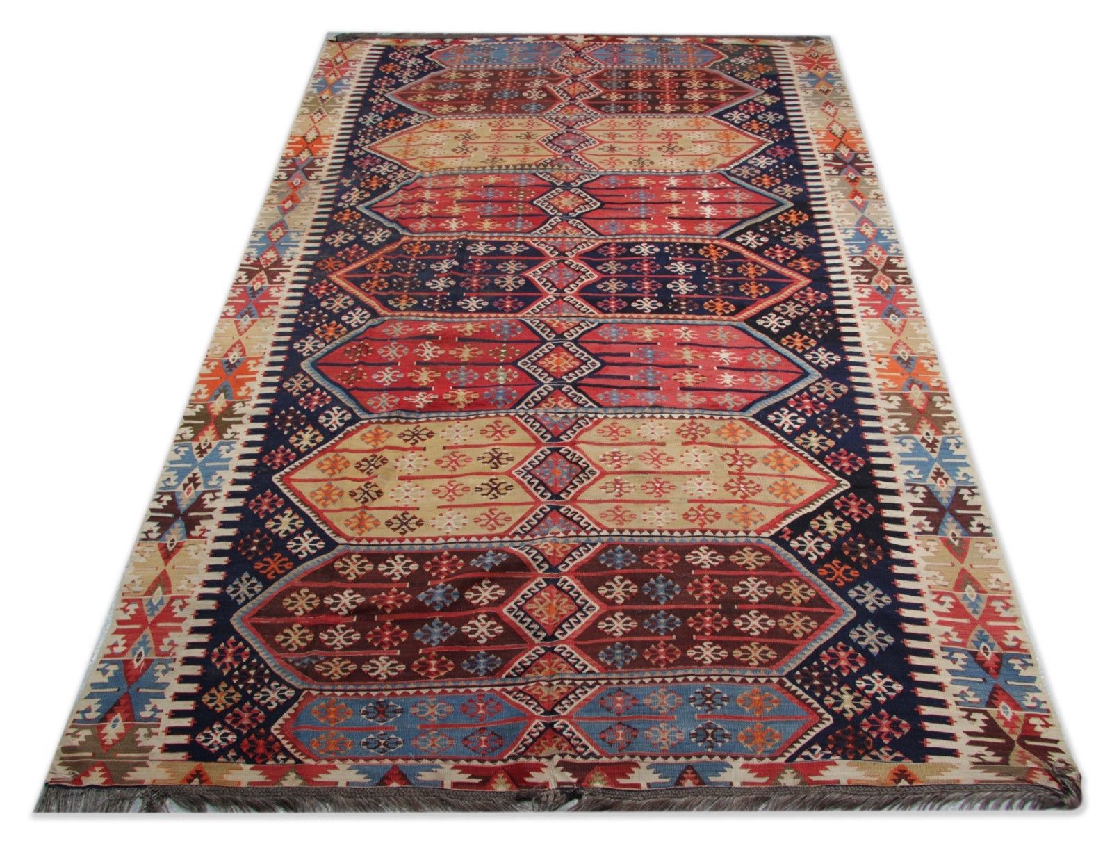 photo furniture Antique Turkish Kilim Rug 1880s Tribal Geometric Wool Flatweave 355x229cm