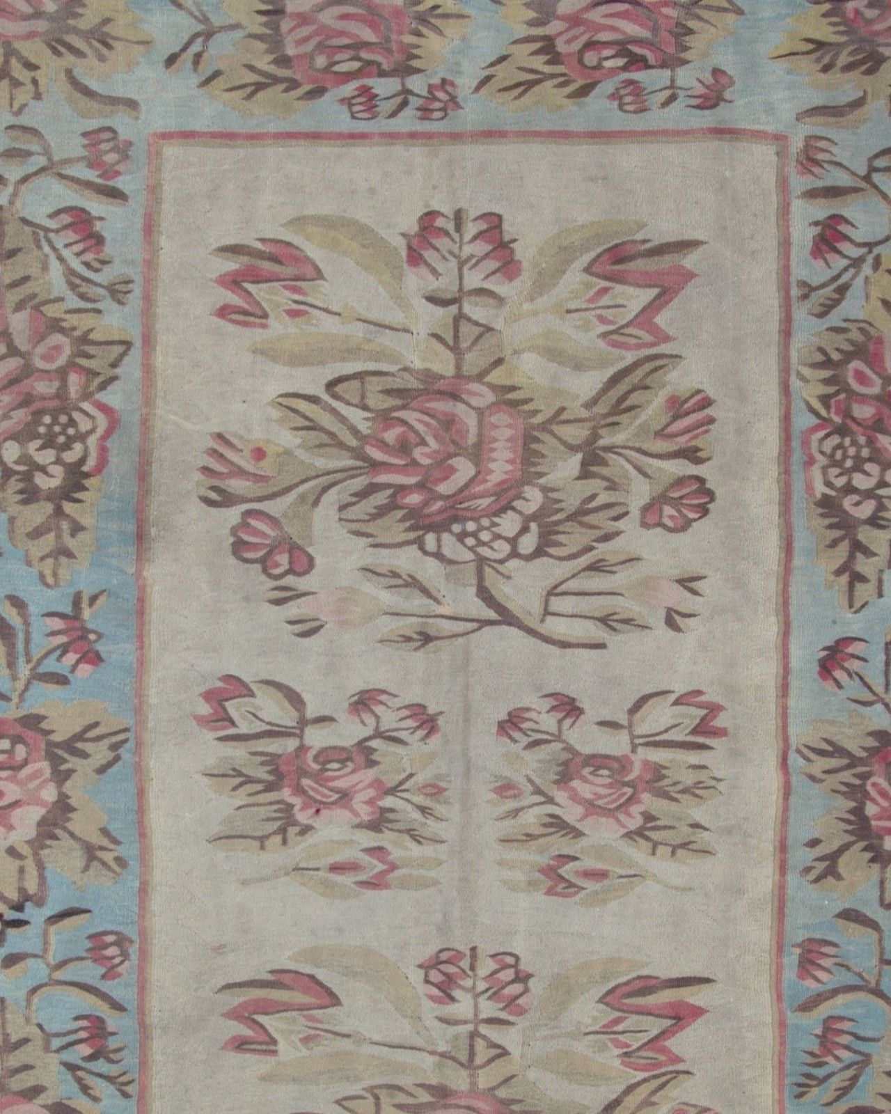 Pink & Blue Bessarabian Kilim Rug 1870s Floral Wool Flatweave Carpet 176x271cm photo Textiles