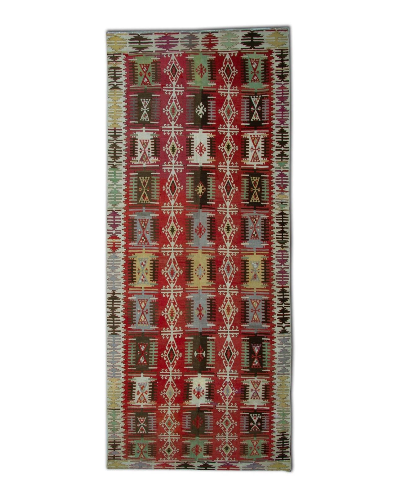 Turkish Kilim Runner 1890s Tribal Geometric Wool Flatweave 390x163cm