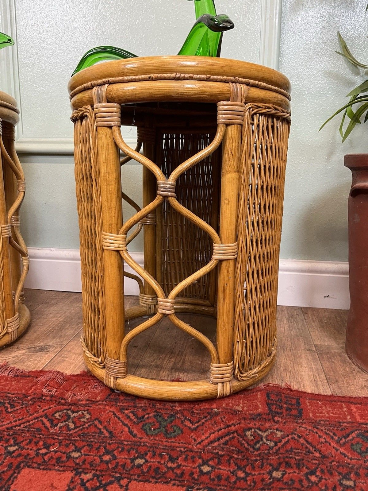 Stunning Pair Of Vintage Boho Bamboo Bedside Tables, Occasional Tables, Retro photo for sale
