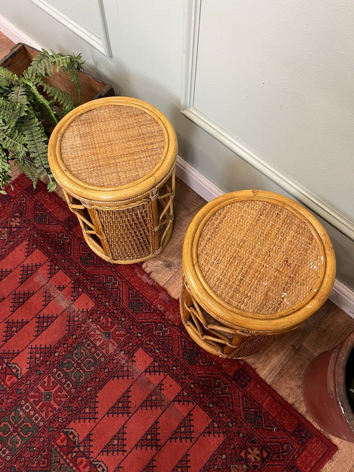 Stunning Pair Of Vintage Boho Bamboo Bedside Tables, Occasional Tables, Retro photo Furniture