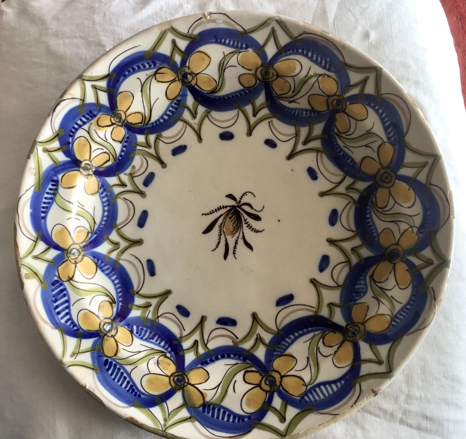 Antique Talavera Plate/Charger, Majolica Tin Glazed 18th Century photo Art