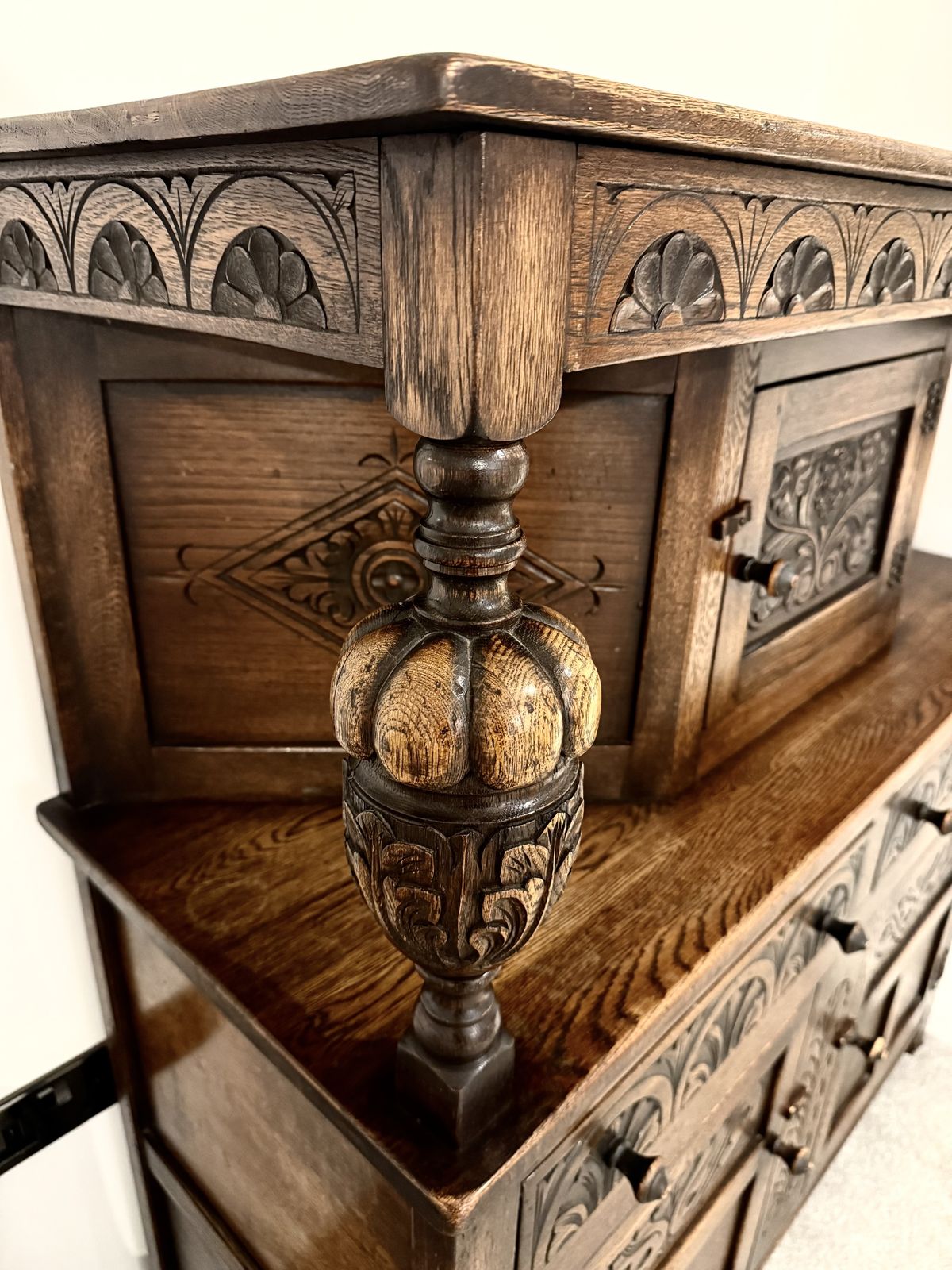 Jacobean 19th Century Oak Hand Carved Gothic Style Court Cabinet photo 999.0