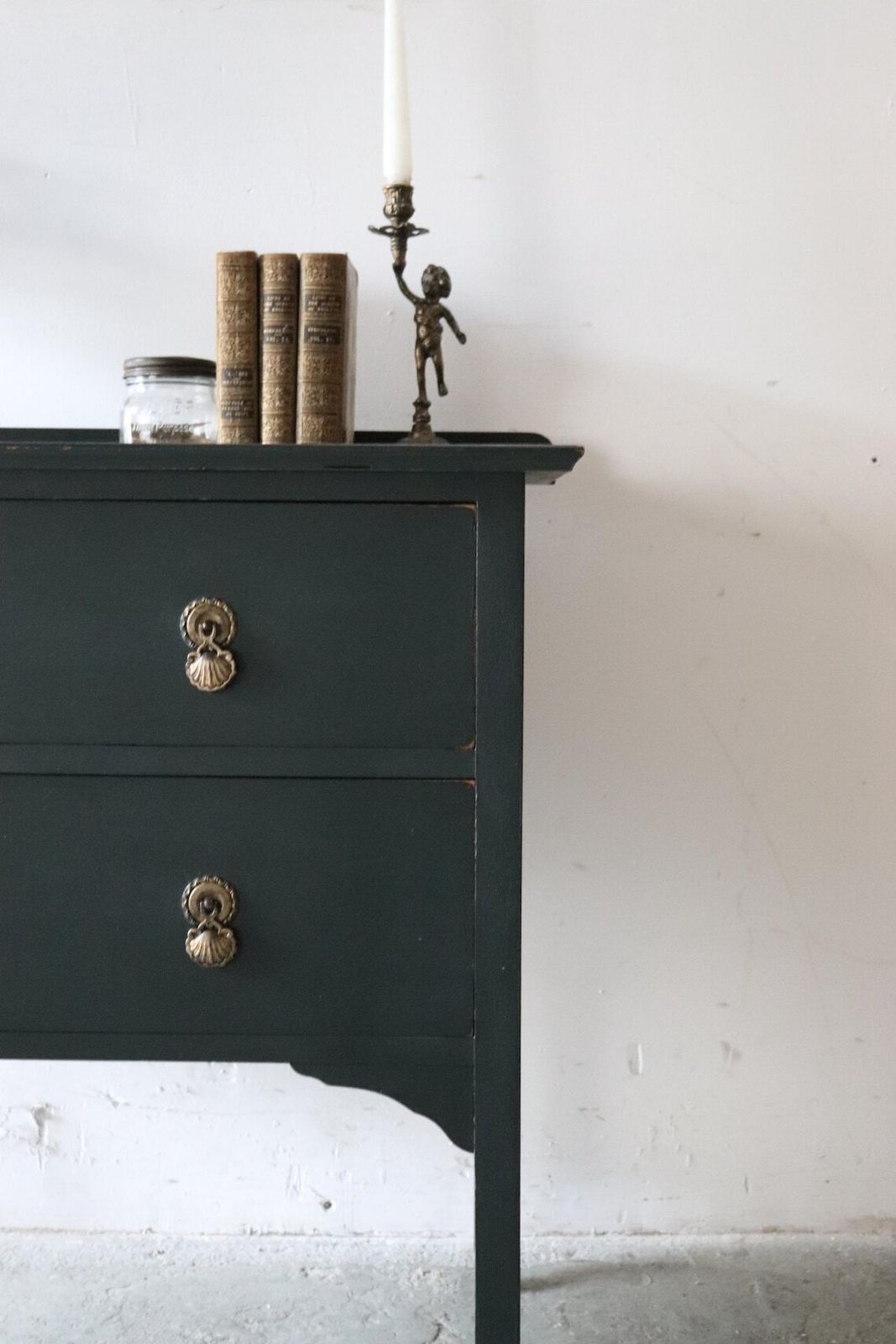 Dark Green Painted Vintage Two Drawer Washstand Or Chest Of Drawers On Castors photo 650.0
