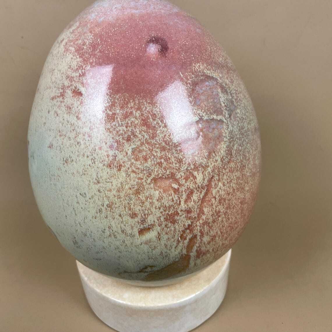 Large Ceramic Egg Sculpture Blue Pink Raku Style Glazed Art Ornament With Stand Modern Studio Pottery Decor Pastel Home Accent Contemporary photo buy