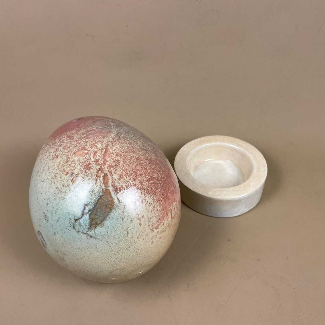 Large Ceramic Egg Sculpture Blue Pink Raku Style Glazed Art Ornament With Stand Modern Studio Pottery Decor Pastel Home Accent Contemporary photo vintage