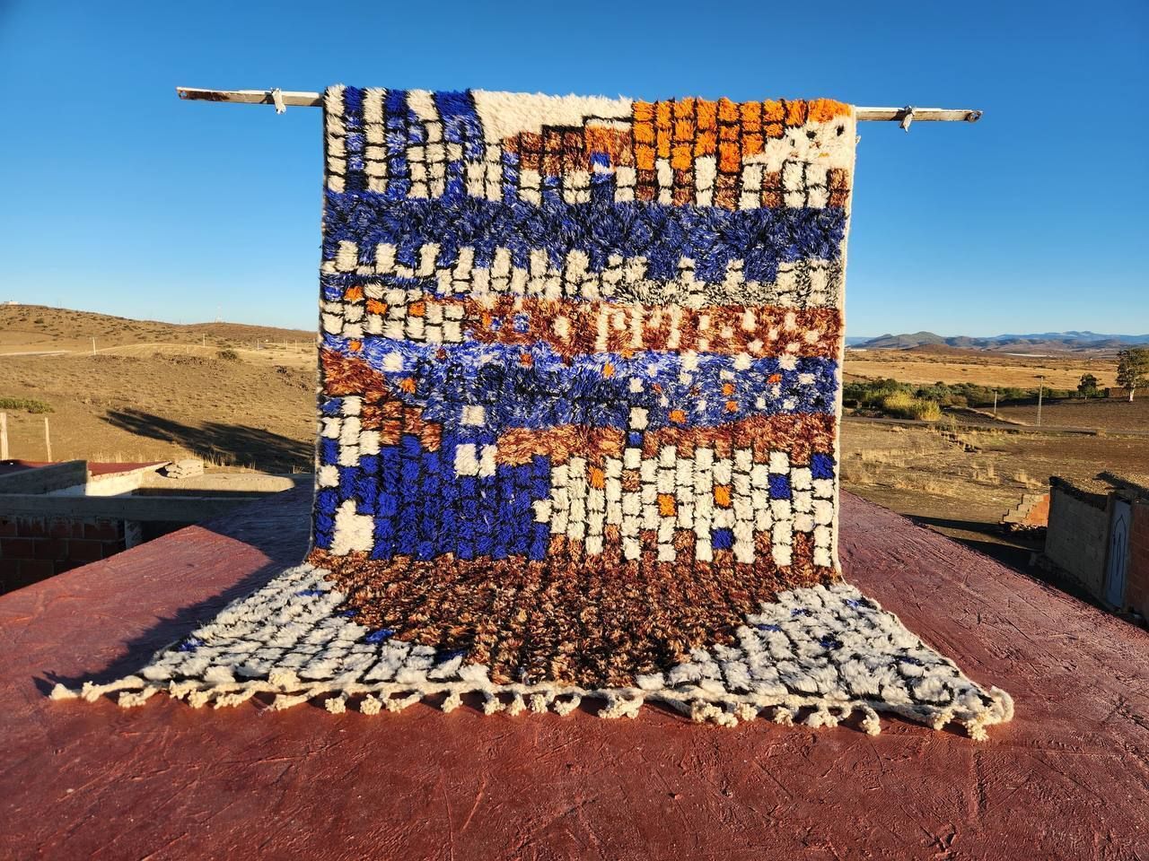 Authentic High Quality Beni Ouarain Rug – 300x200 Cm | Handwoven Moroccan Wool Carpet | Blue & Earthy Tones