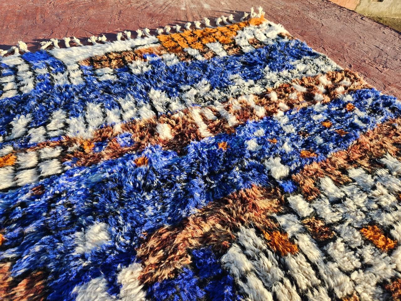 Authentic High Quality Beni Ouarain Rug – 300x200 Cm | Handwoven Moroccan Wool Carpet | Blue & Earthy Tones photo furniture