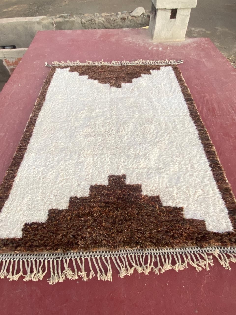 Large Moroccan Shaggy Rug, Brown & Cream Chevron Pattern, High Pile Wool (300x200cm) photo buy