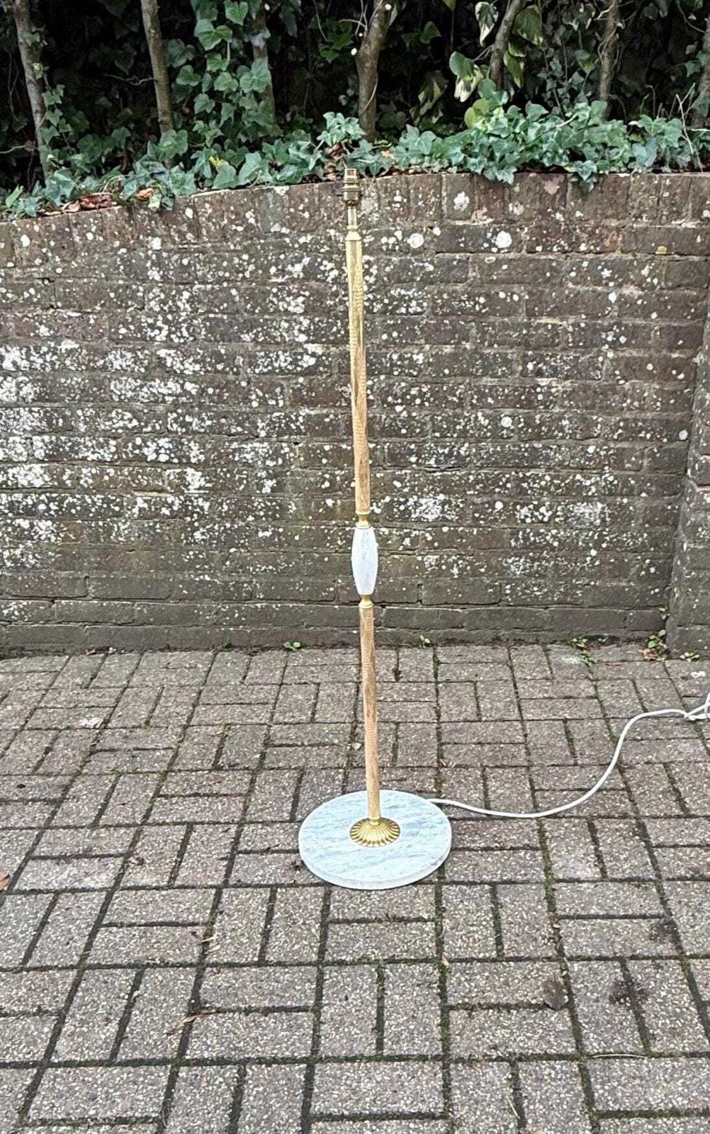 Vintage 1970s/80s Brass And Marble Floor Lamp With White Stone Detail Hollywood Regency   Working Pat Tested