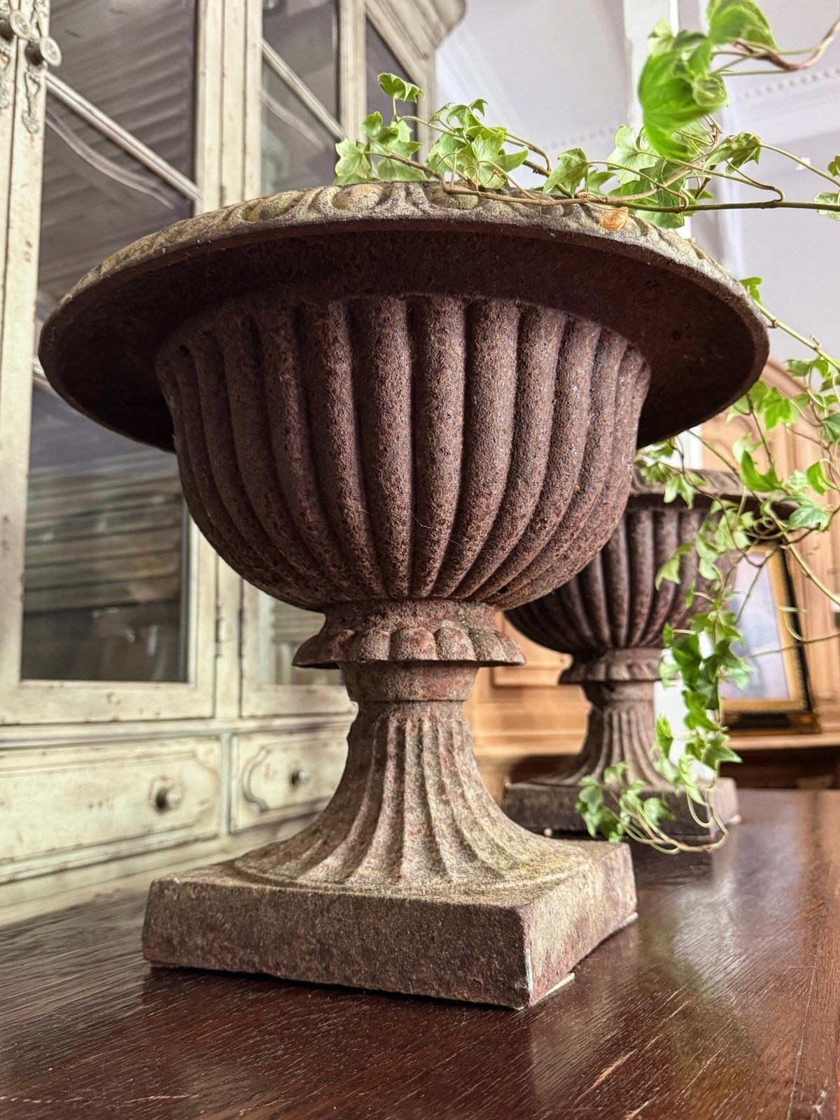 Pair Of Antique French Cast Iron Urns / Planters photo furniture