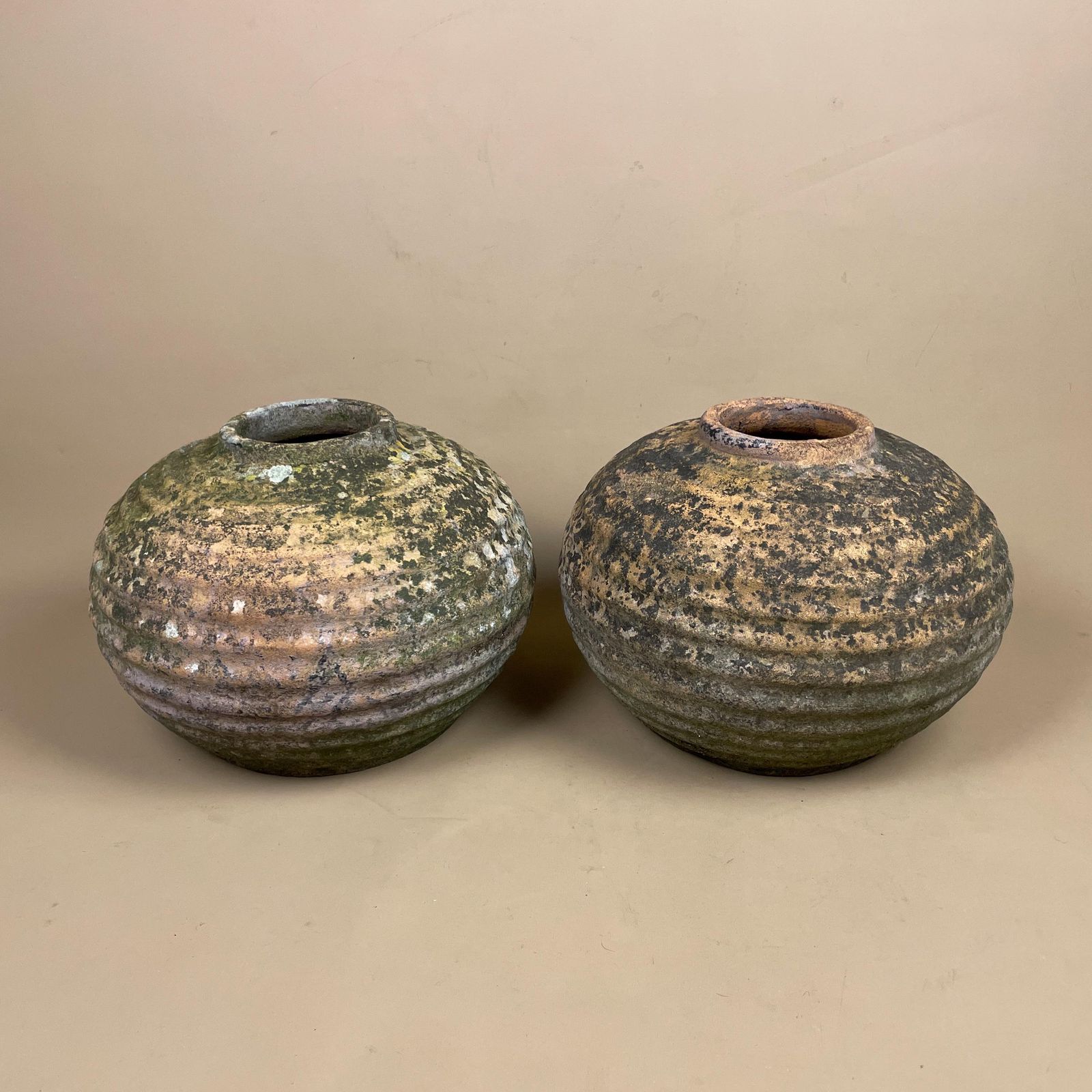 Pair Rustic Clay Pots Weathered Earthenware Vessels Wabi Sabi Primitive Decor Natural Handmade Pottery Home Accent Textured Indoor Outdoor photo furniture