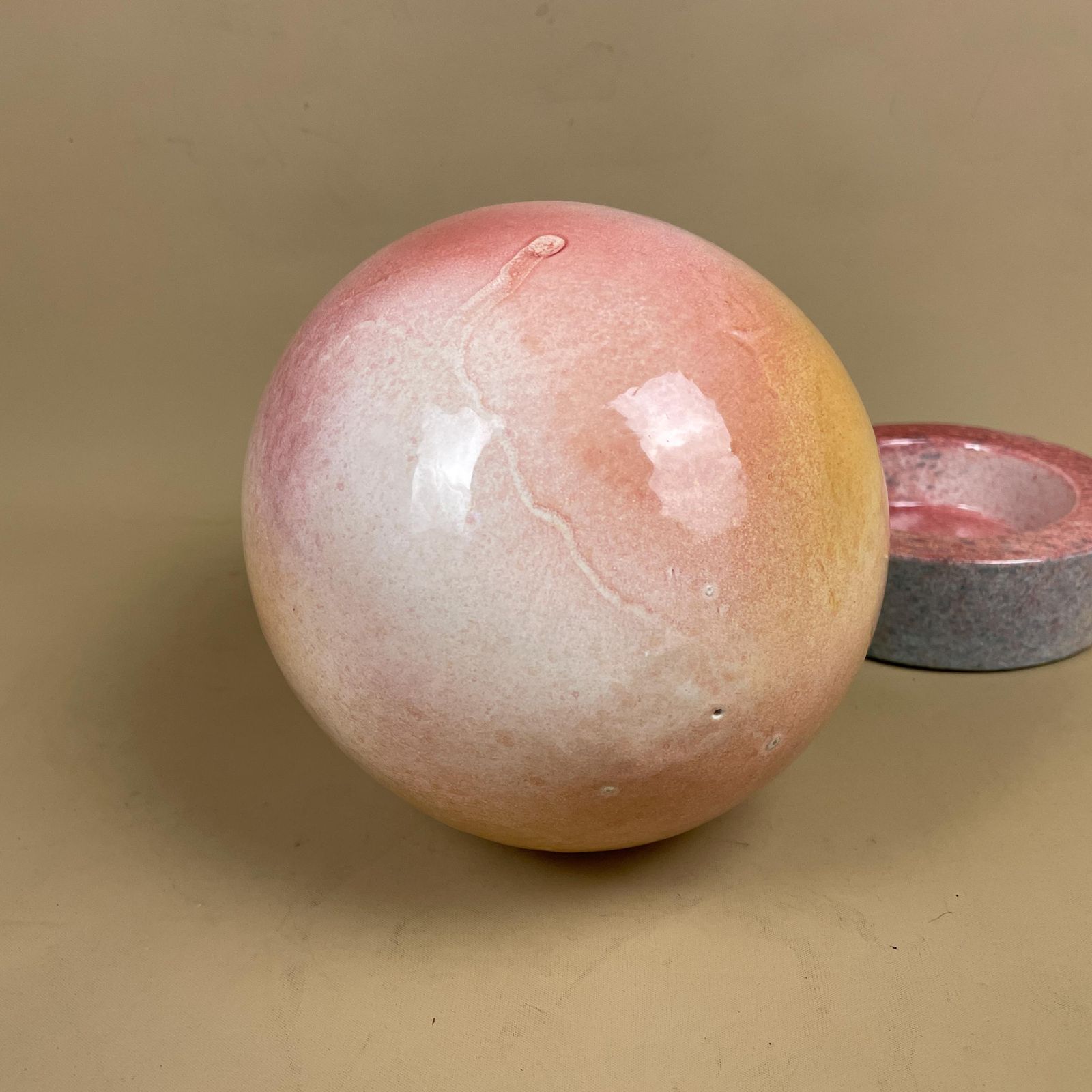 Large Ceramic Egg Sculpture Pink Raku Style Glazed Art Ornament With Stand Modern Studio Pottery Egg Decor Pastel Home Accent Contemporary photo vintage