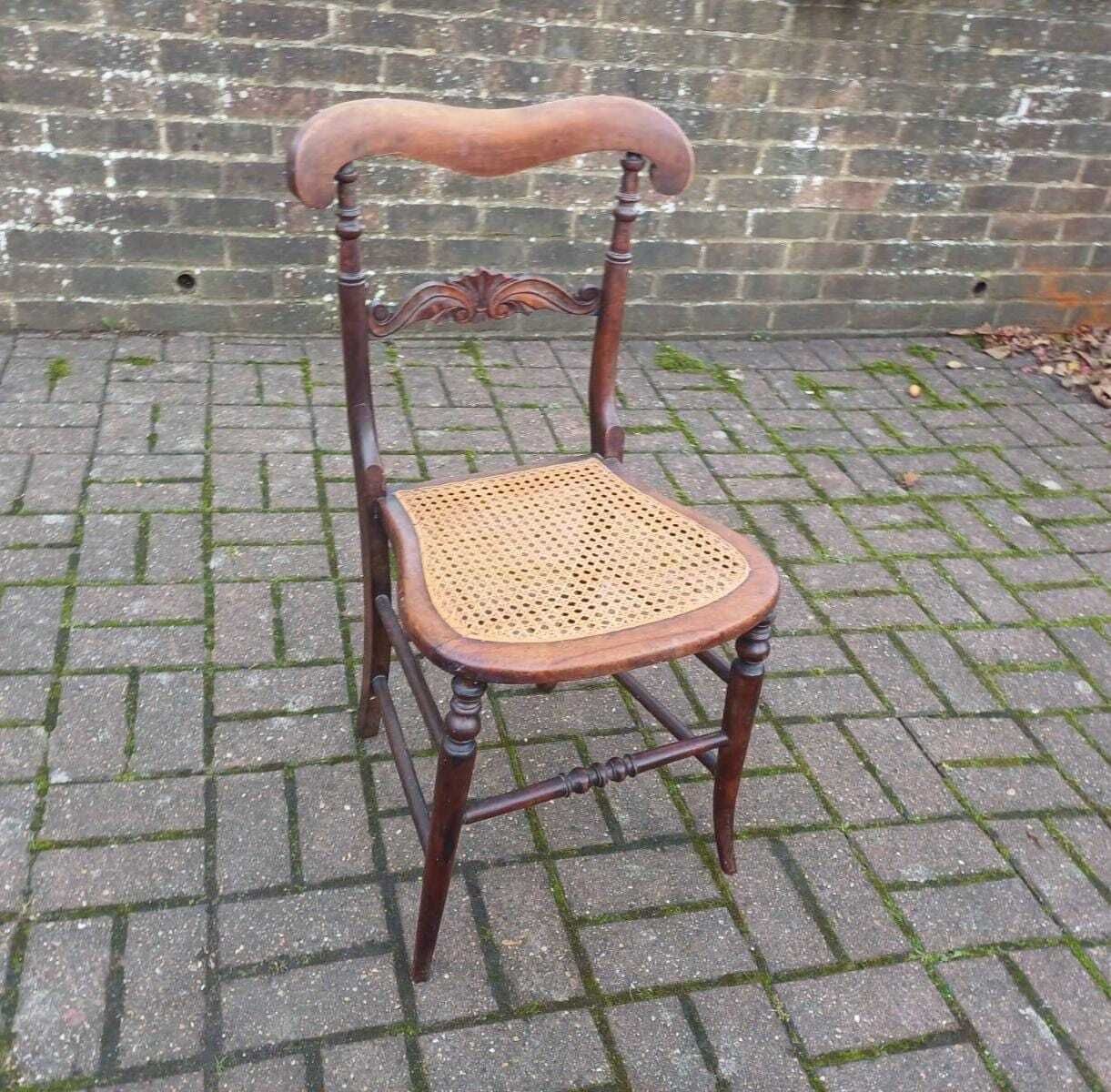 Antique Victorian Balloon Back Carved Mahogany Chair With Cane Seat Bedroom Accent