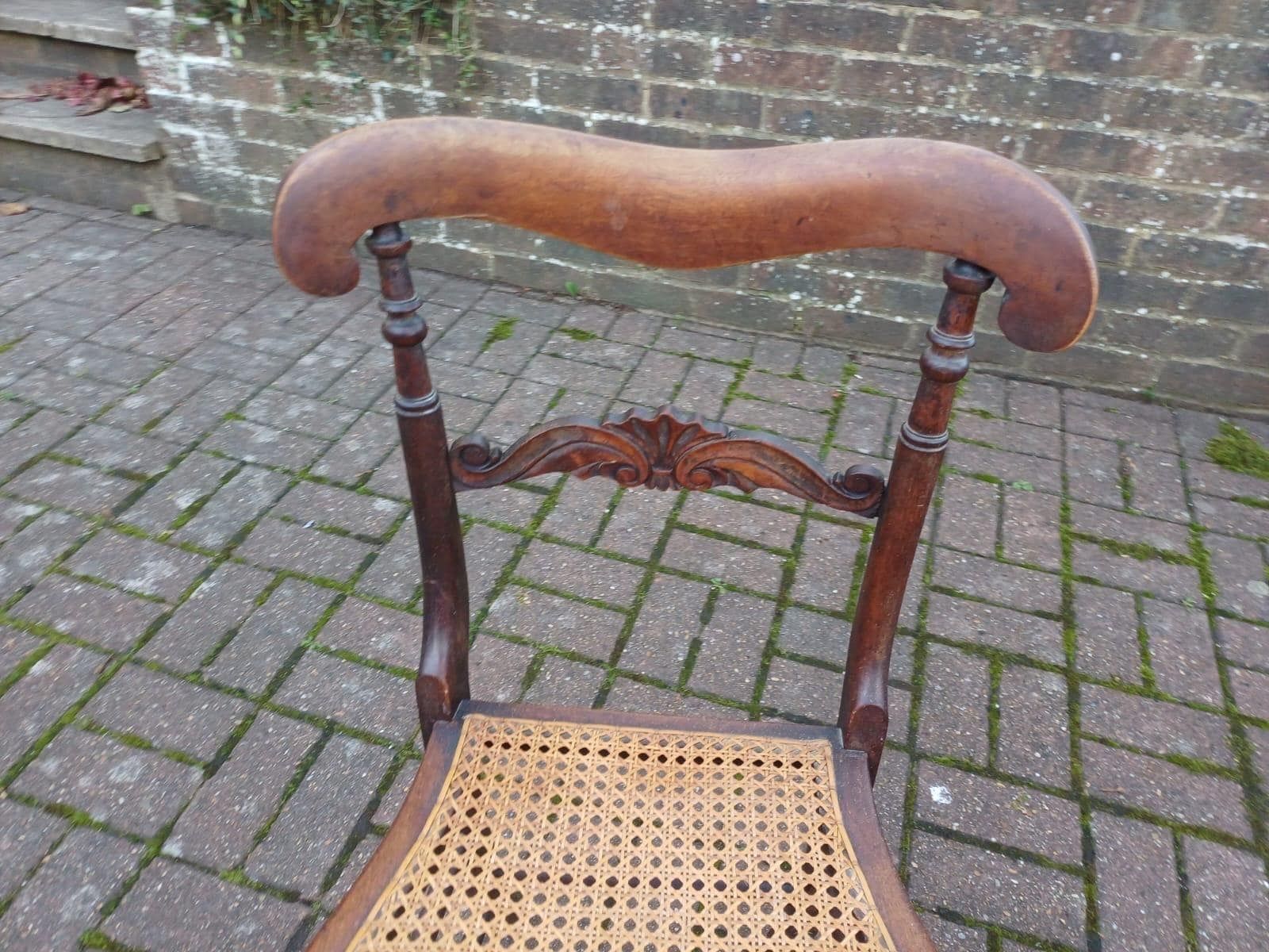 Antique Victorian Balloon Back Carved Mahogany Chair With Cane Seat Bedroom Accent photo for sale
