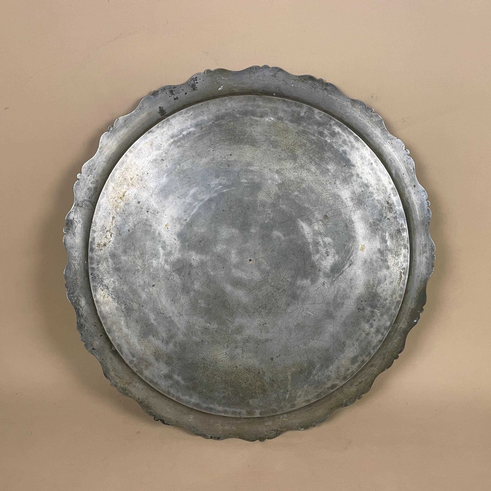 photo for sale Antique Metal Gold Indian Patterned Brass Tray 40cm Plate Asian Handmade Etched Intricate Decorative Pattern Wall Art Round Vintage Silver