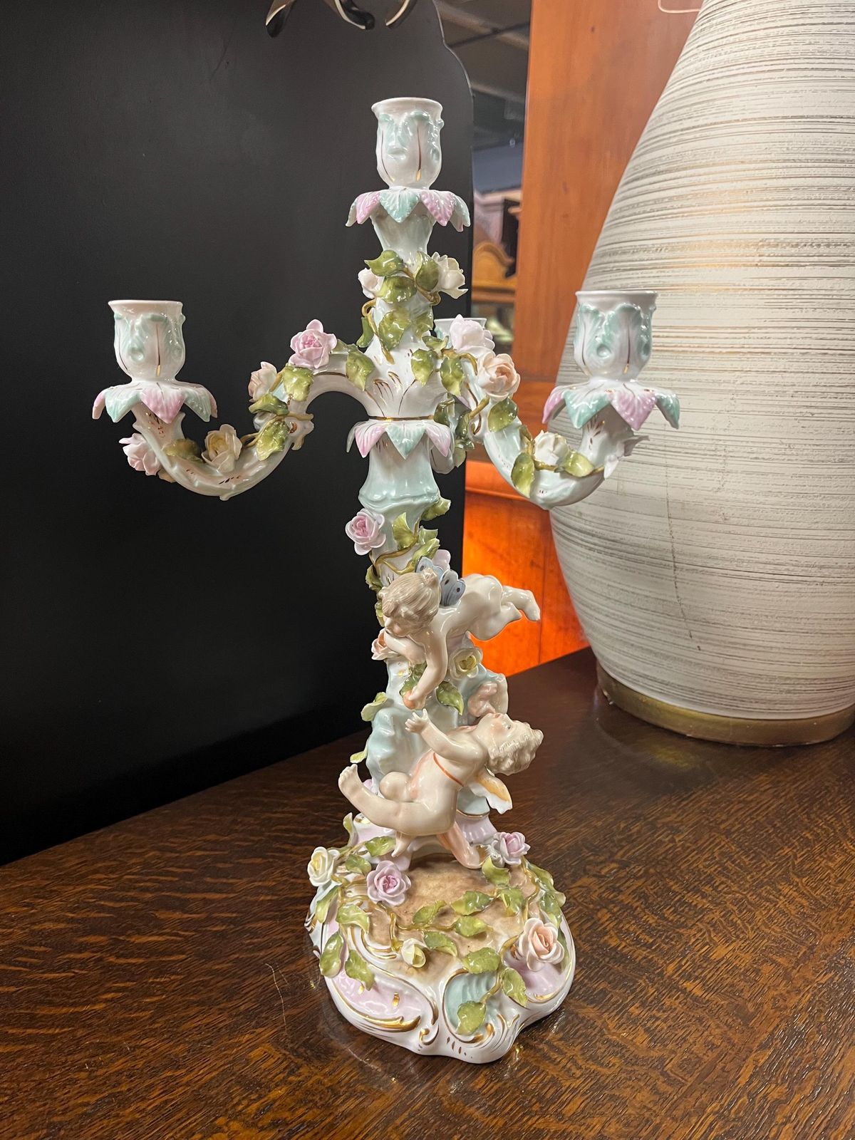 Antique German 19th C Sitzendorf A Branch Large Porcelain Candelabra