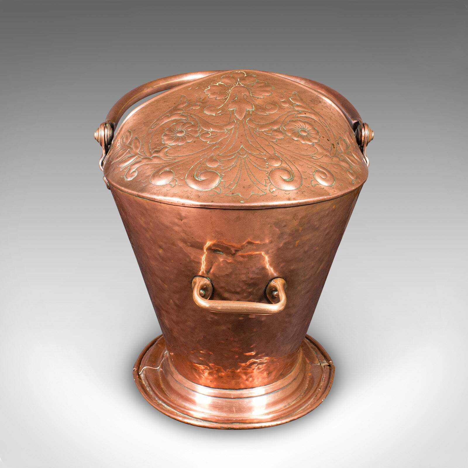 Antique Fireplace Coal Scuttle, English Copper, Basket, Art Nouveau, Victorian photo 709.0