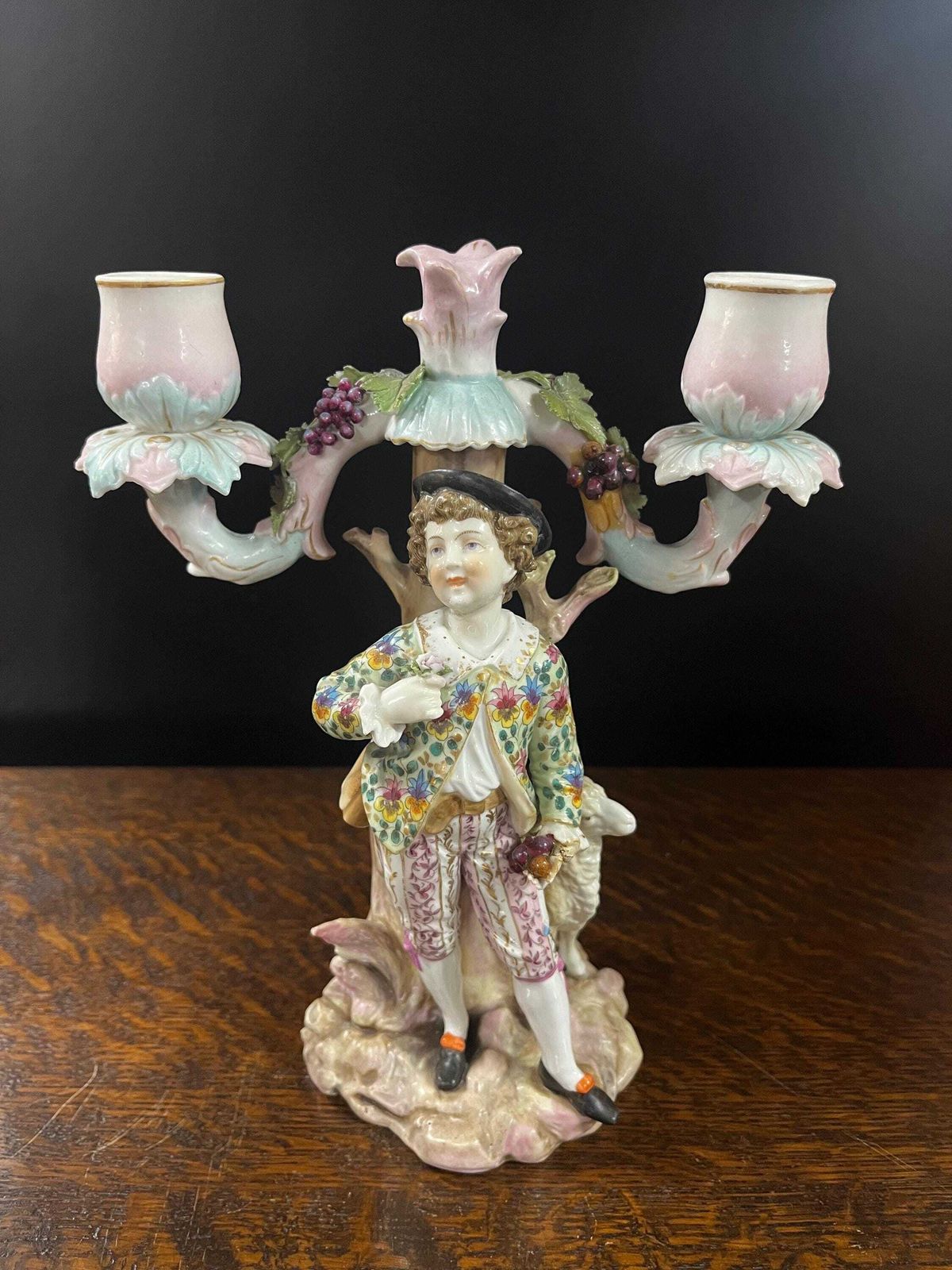 Antique German 19th C Sitzendorf 2 Branch Porcelain Candelabras photo for sale
