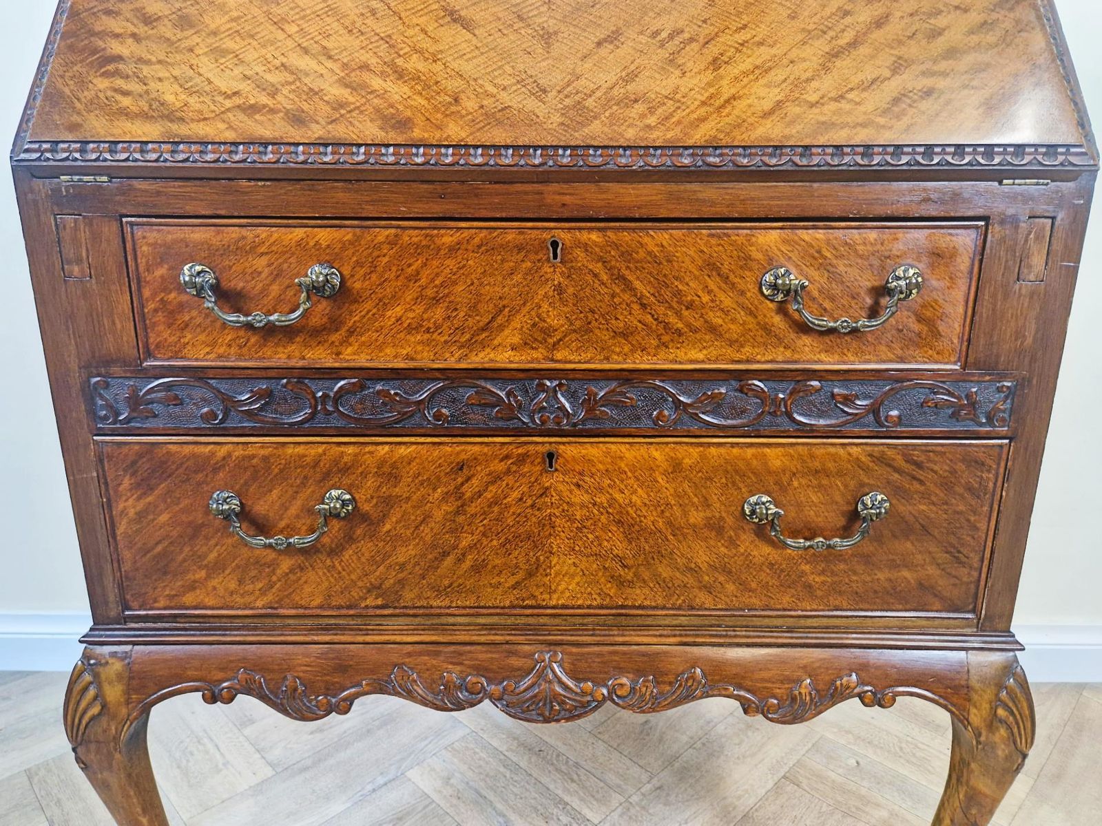 Furniture Merryweather Vintage Edwardian Regency Walnut & Oak Burr Writing Desk Bureau photo
