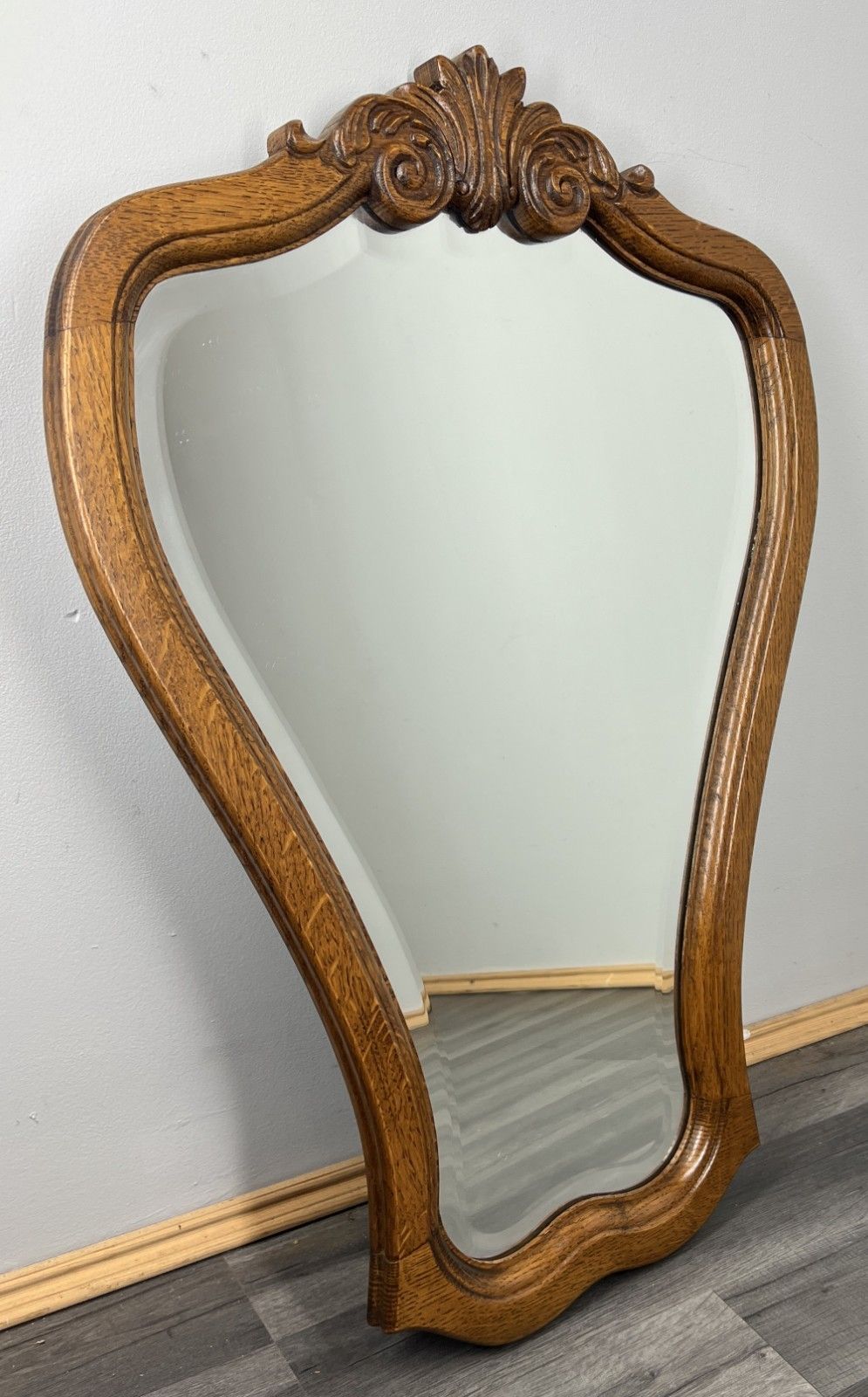 Vintage French Style Carved Oak Wall Mirror Ornate Wall Frame Lot 4541 photo vinterior