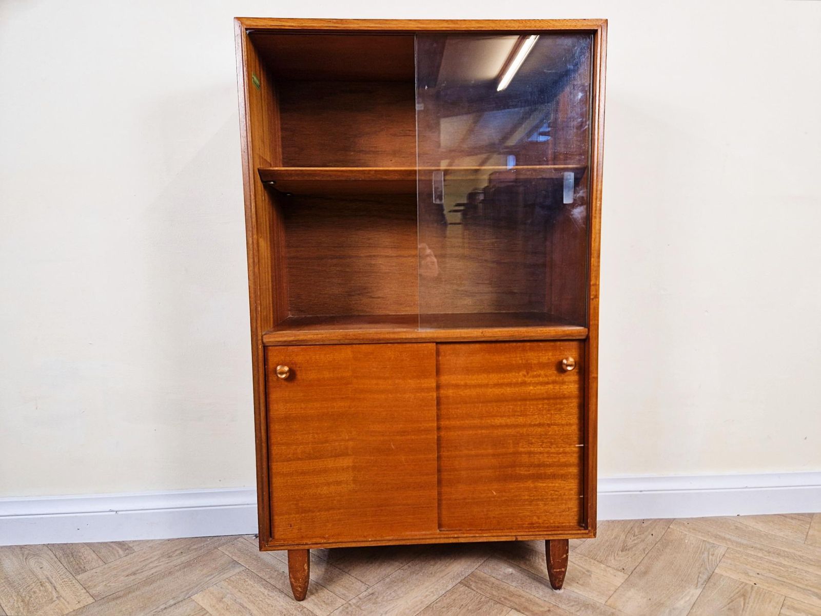 Beaver & Tapley 'Multiwidth' Vintage Mid Century Medium Teak Glazed Glass Bookcase Sideboard Bl754 photo for sale