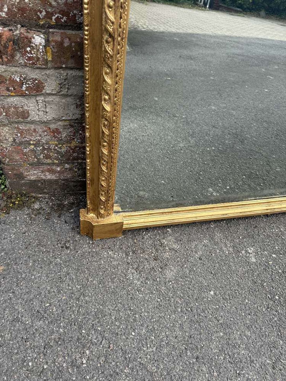 A Spectacular Extra Large Antique English 19th C Arched Top Gilt Overmantle Mirror. photo Home Decor