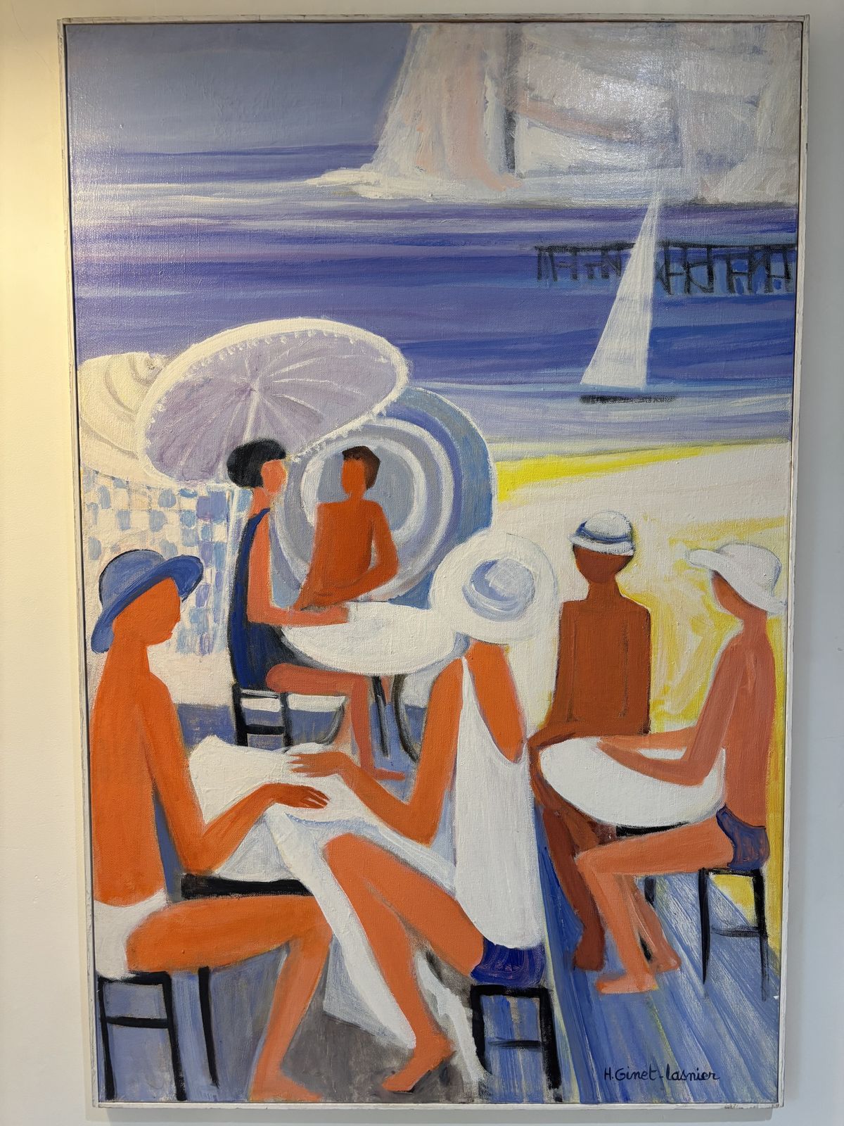 Ginet Lasnier (1927 2020) French Oil   Figures At The Beachside photo 500.0