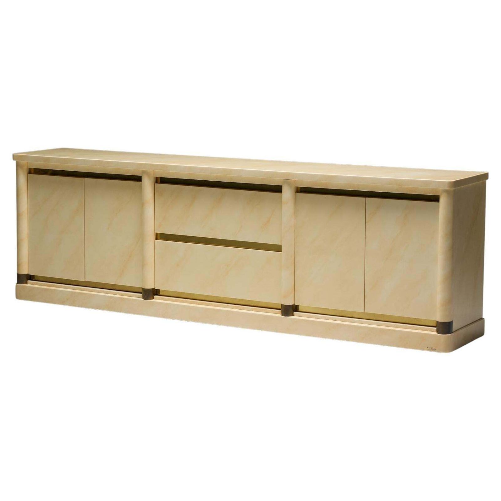 Faux Marble Lacquered Sideboard By Jean Claude Mahey, France, 1970s