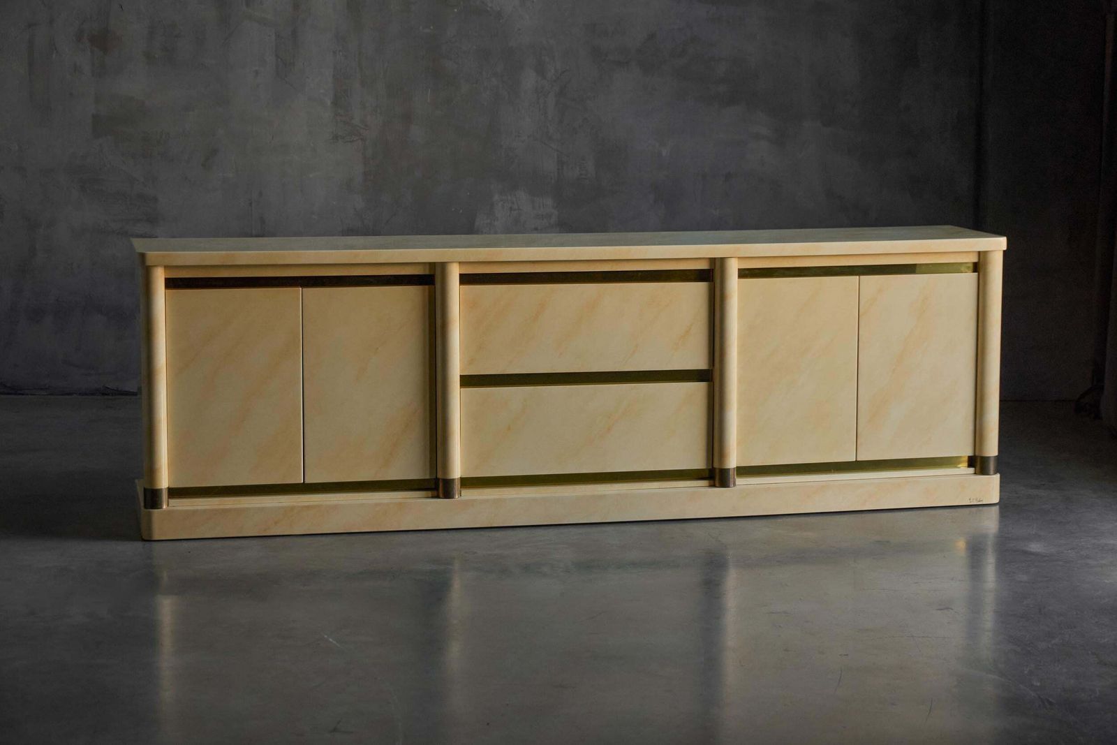 Faux Marble Lacquered Sideboard By Jean Claude Mahey, France, 1970s photo furniture
