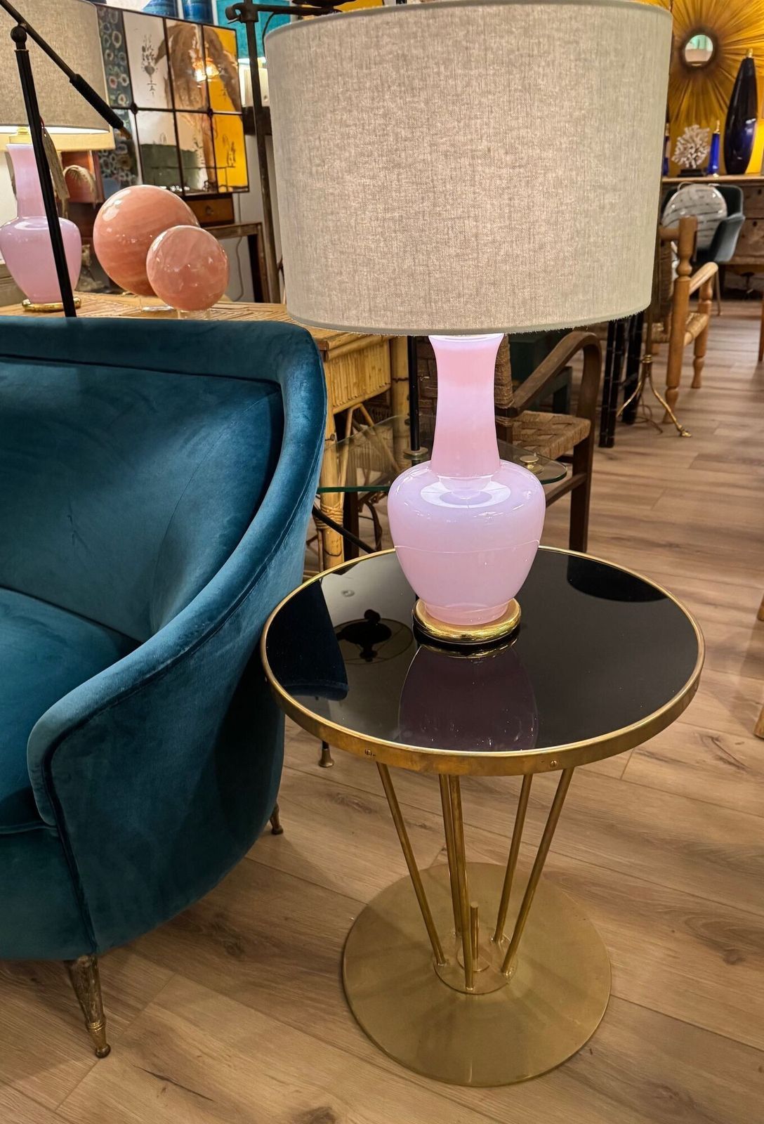 An Italian Brass And Black Glass Circular Side Tables photo vinterior