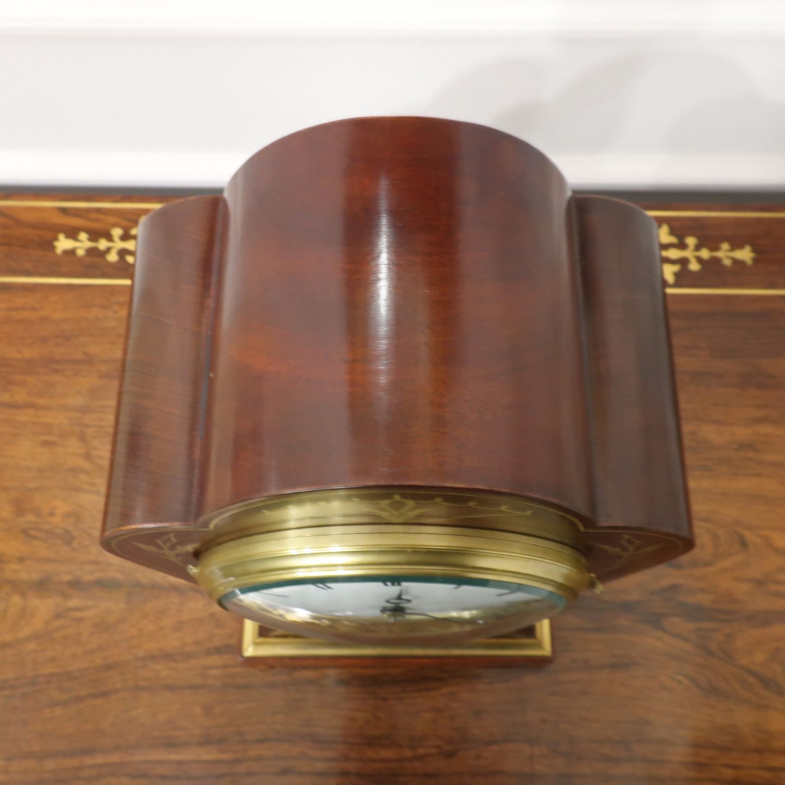 French Art Nouveau Mahogany Mantel Clock photo vintage