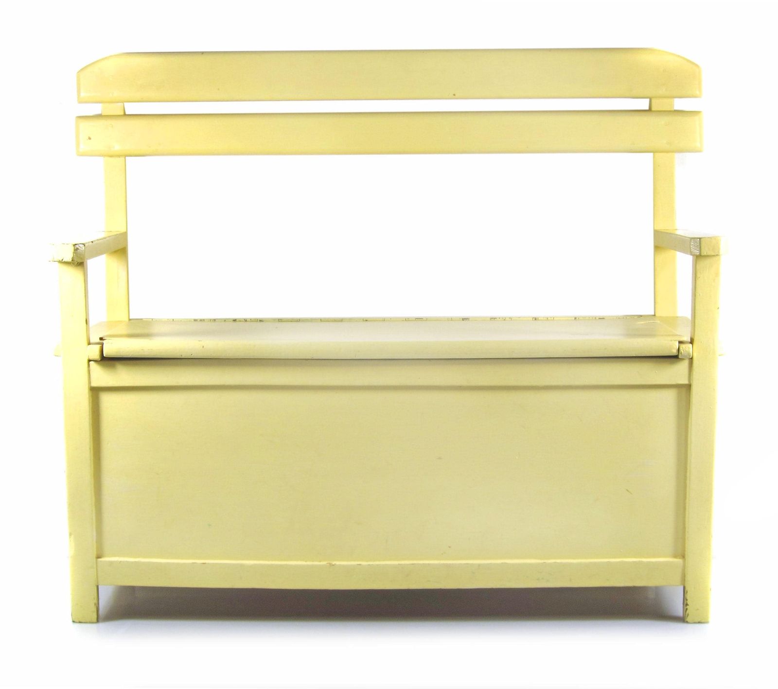 Vintage Wooden Kiddie Bench With Storage – Baby & Kids Furniture – Light Yellow photo vinterior