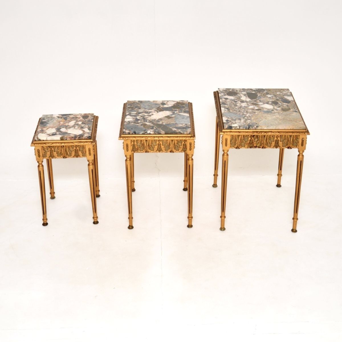 Antique French Gilt Wood Marble Top Nest Of Tables photo vintage
