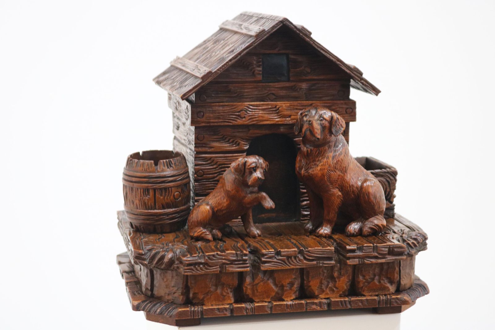 Rare Swiss Black Forest 19th Century Humidor / Tobacco Box Saint Bernard Dogs photo for sale