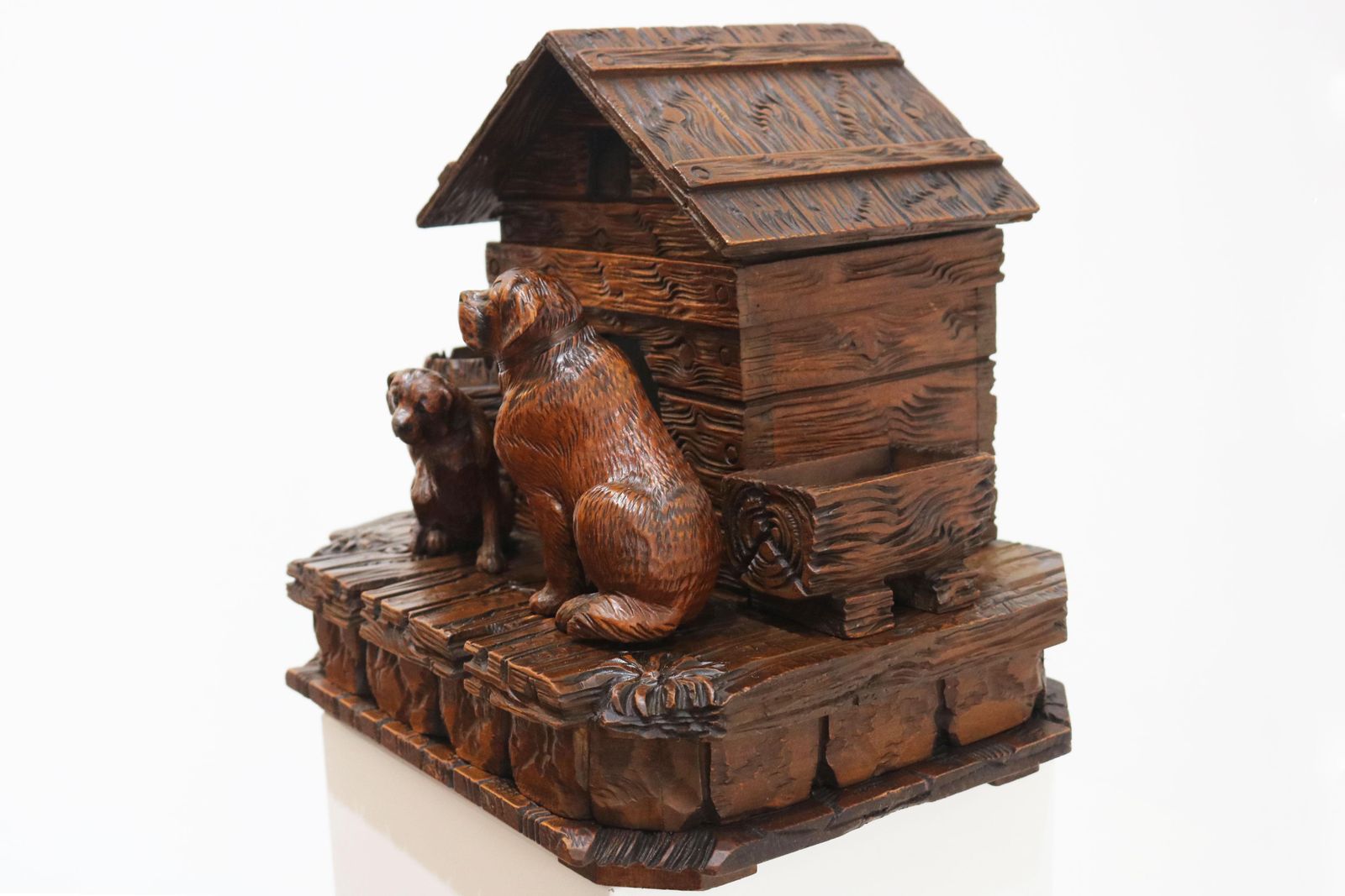 Rare Swiss Black Forest 19th Century Humidor / Tobacco Box Saint Bernard Dogs photo Home Decor
