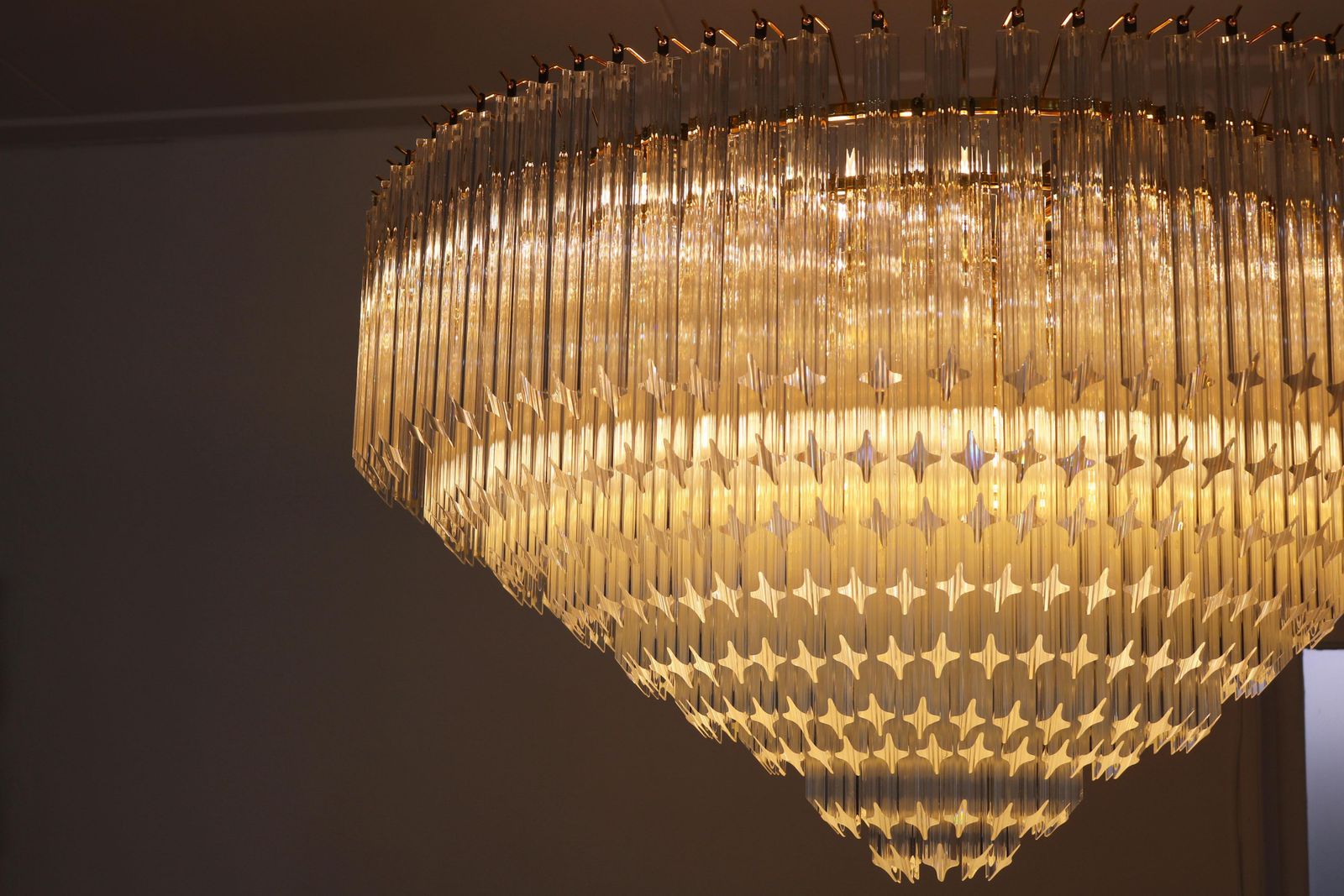Monumental Murano Quadriedri Chandelier Venini 1980 Regency Italian Glass Brass photo buy