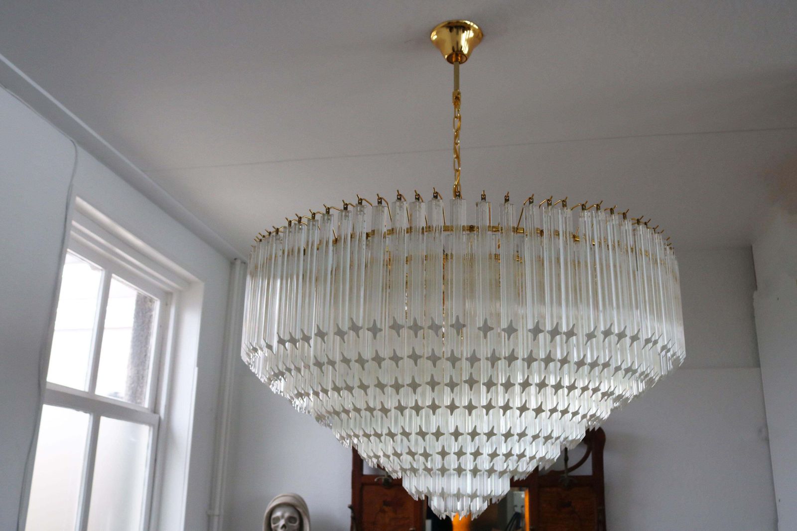photo furniture Monumentale Murano Quadriedri Kroonluchter Venini 1980 Regency Italiaans Glas Messing