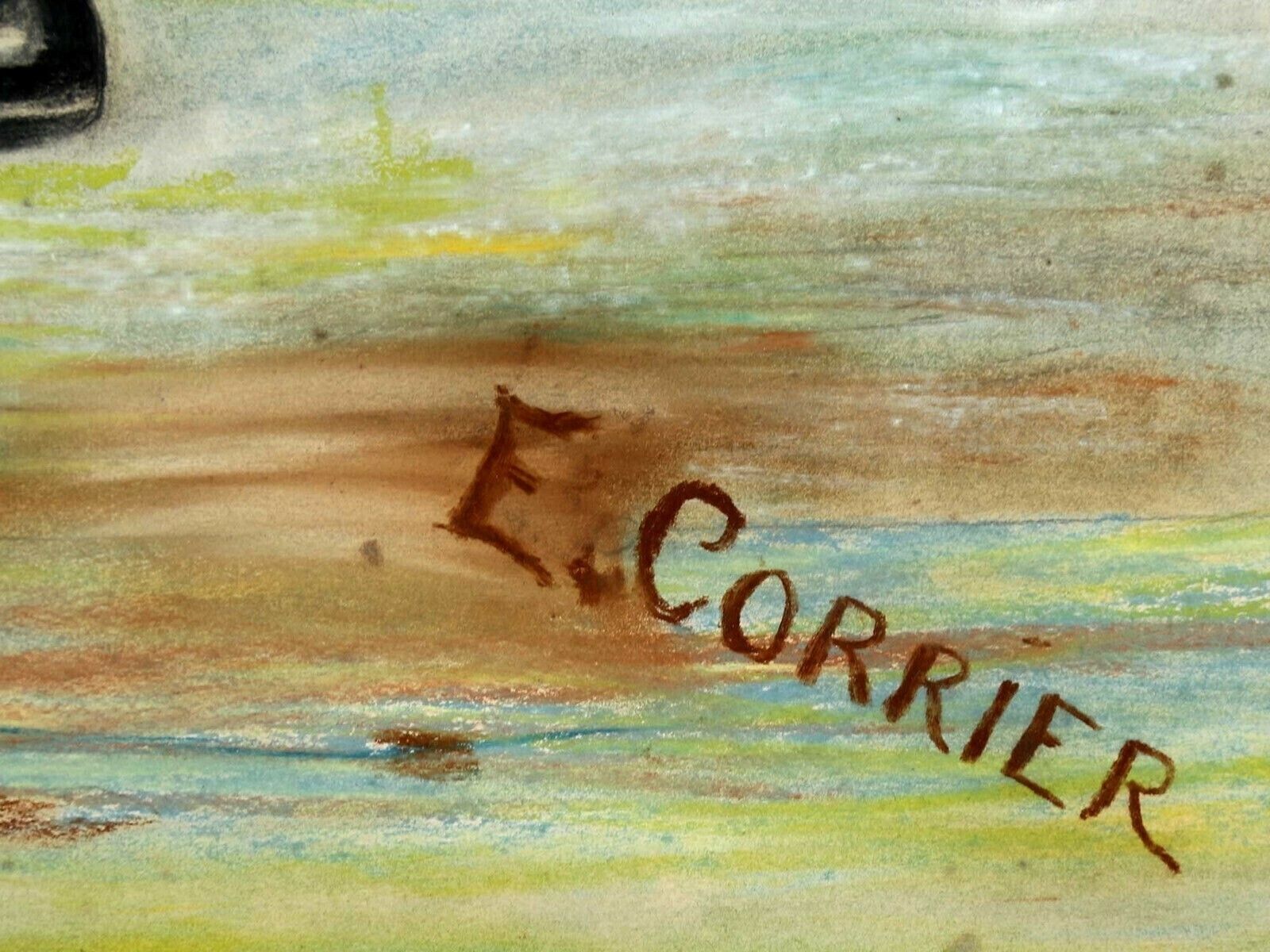 Signed 'Turn Of The Century' Naive Pastel Painting Of A Young French Girl photo vintage
